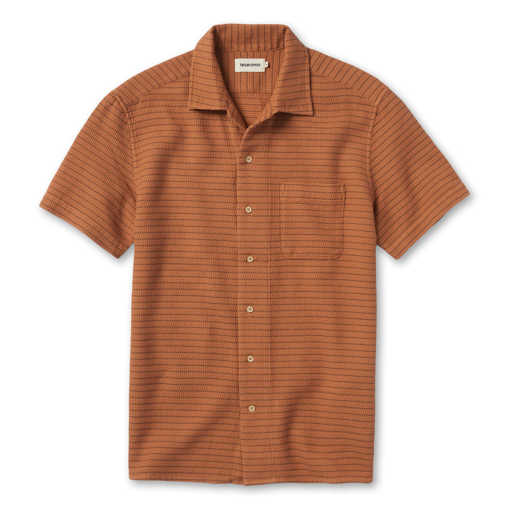 Rust Pickstitch Waffle Short Sleeve Shirt U106