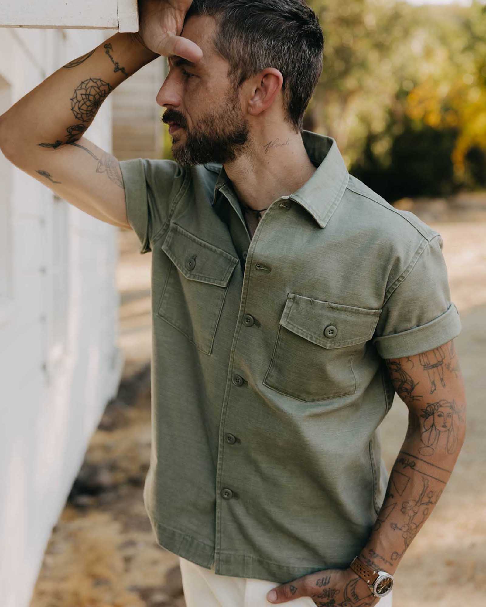 Field Olive Reverse Sateen Short Sleeve Surplus Shirt U56033