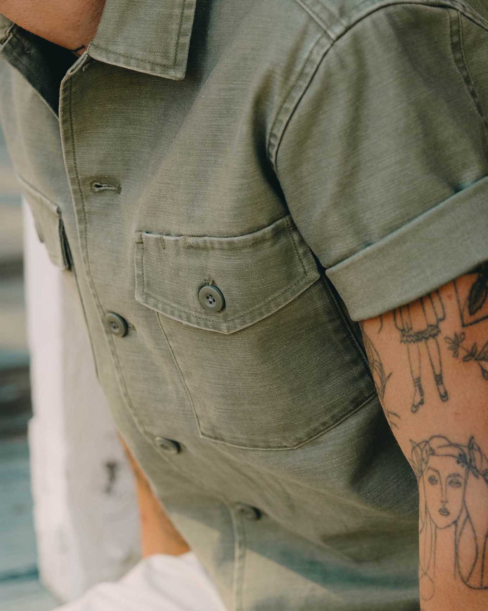 Field Olive Reverse Sateen Short Sleeve Surplus Shirt U56033