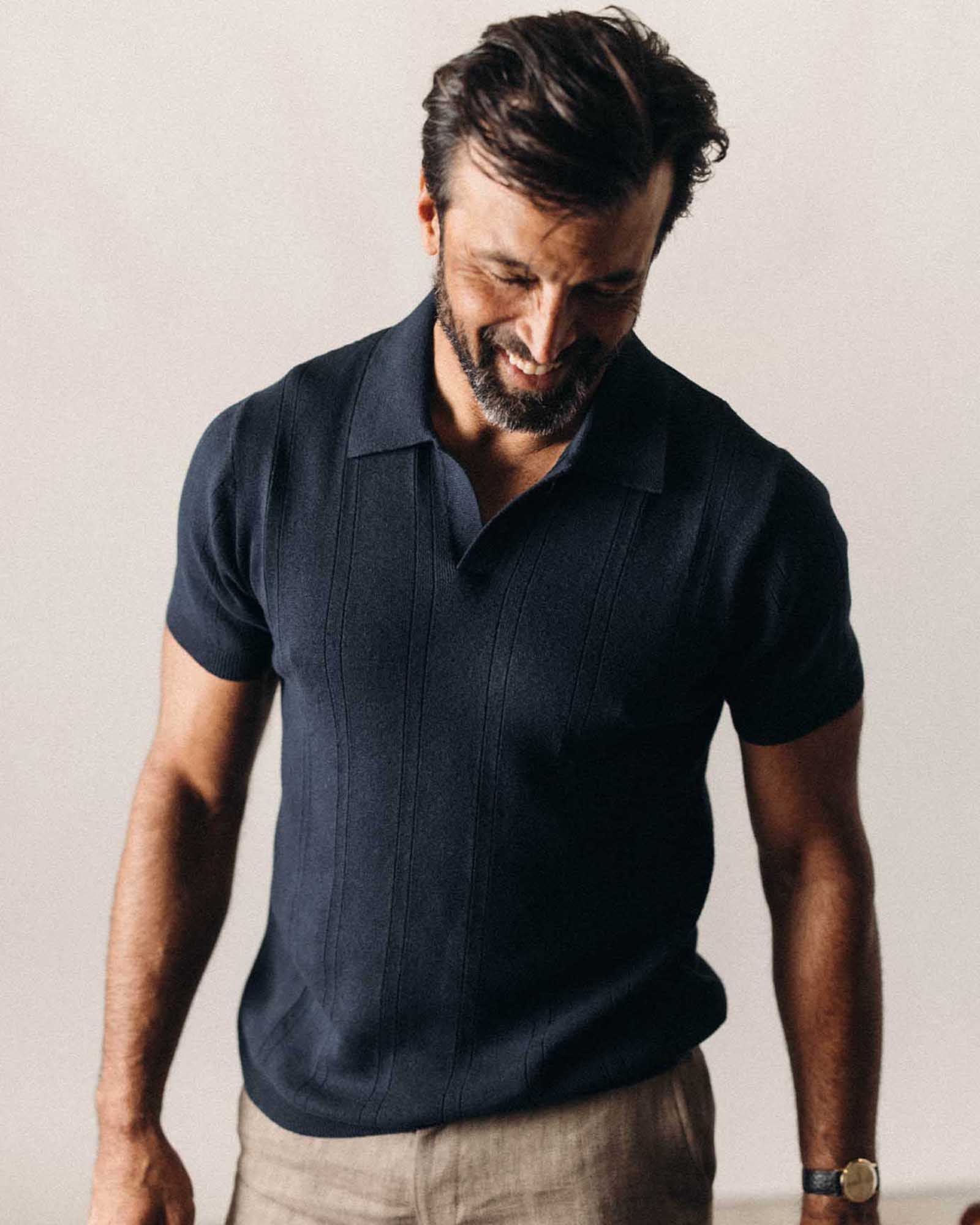 Dark Navy Rib Sweater Polo O57467
