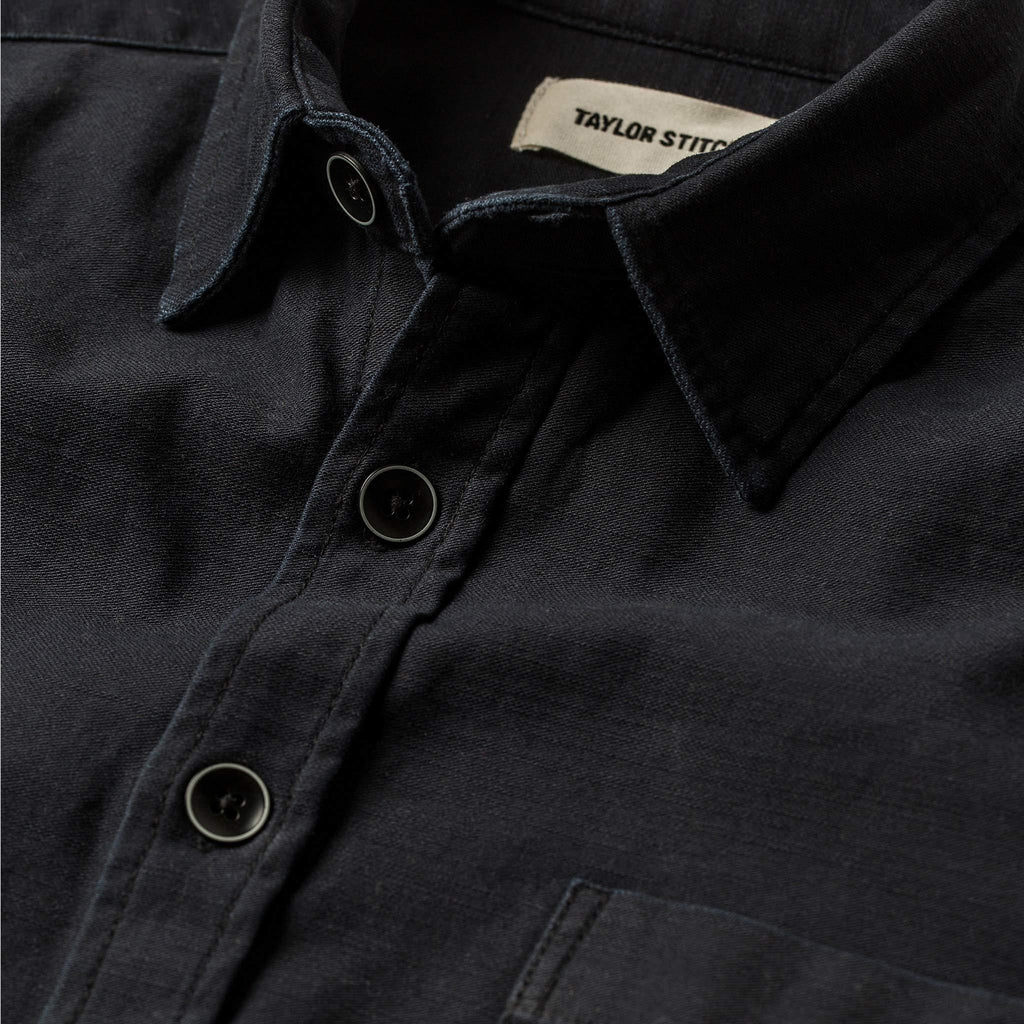 The Mechanic Shirt in Black Reverse Sateen