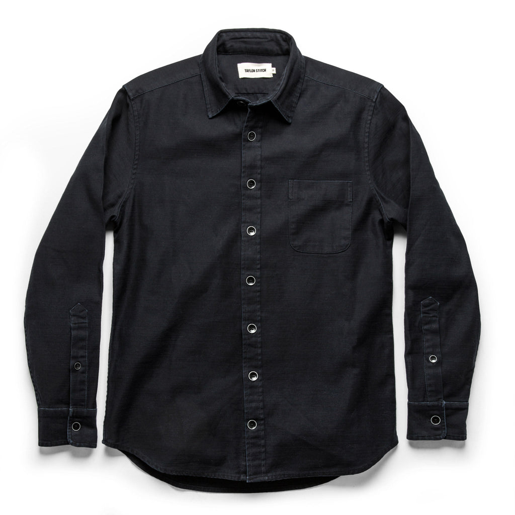 The Mechanic Shirt in Black Reverse Sateen