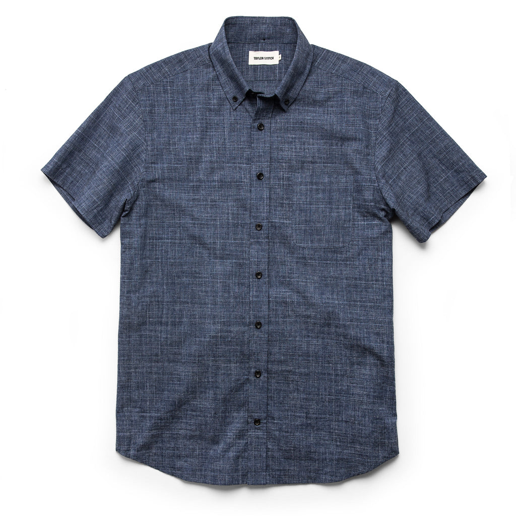 The Short Sleeve Jack in Navy Slub Glen Plaid