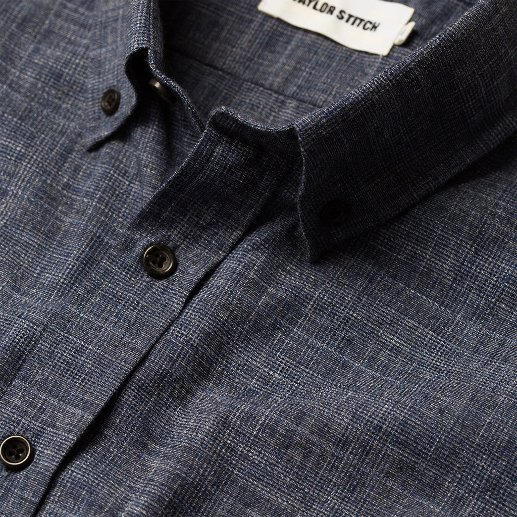 The Short Sleeve Jack in Navy Slub Glen Plaid