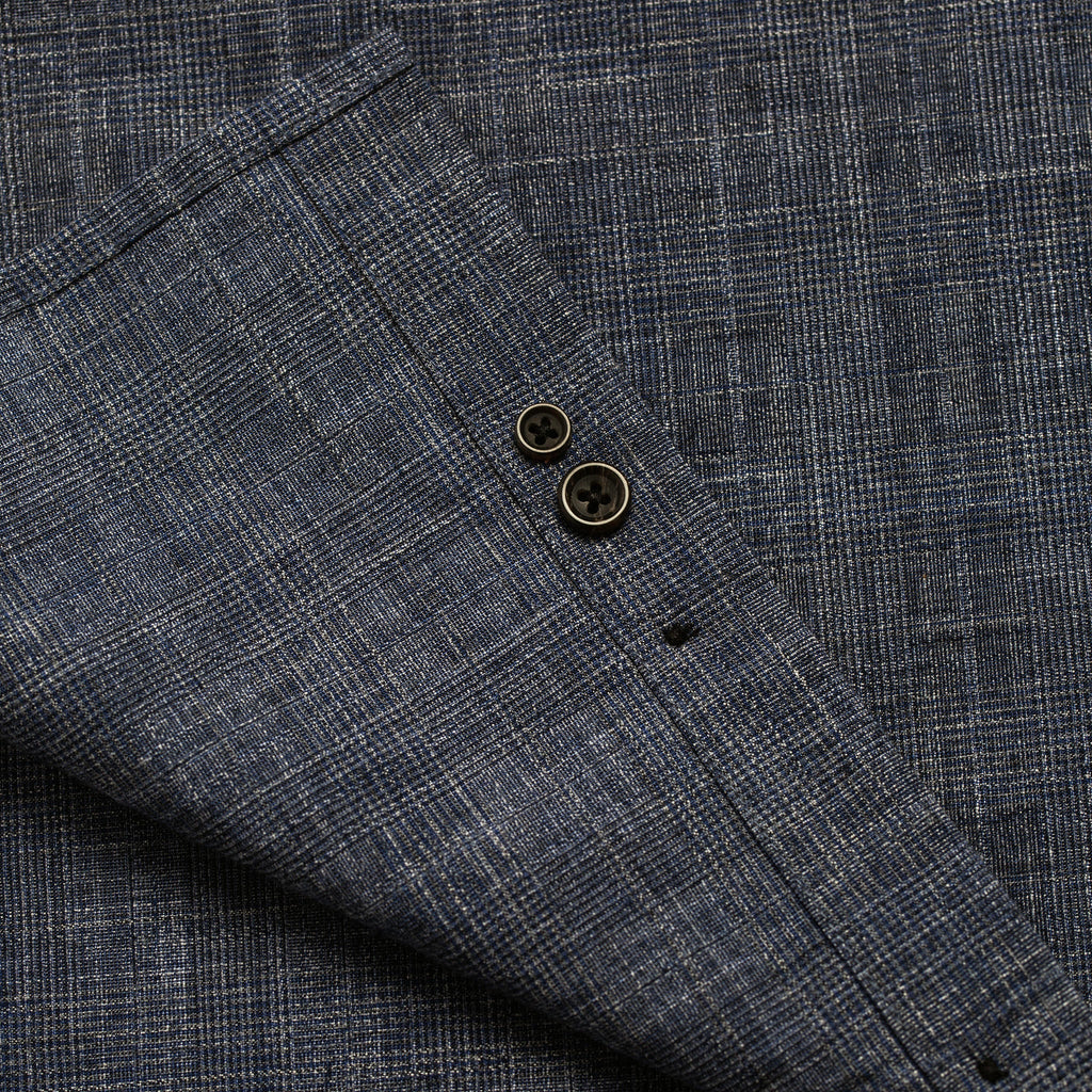 The Short Sleeve Jack in Navy Slub Glen Plaid