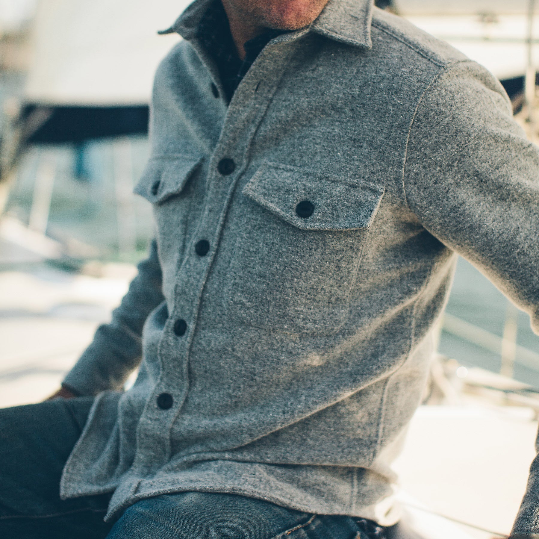 The Maritime Shirt Jacket in Ash Donegal Lambswool