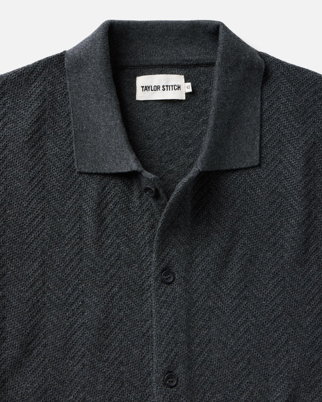The Button Down Polo in Charcoal Herringbone