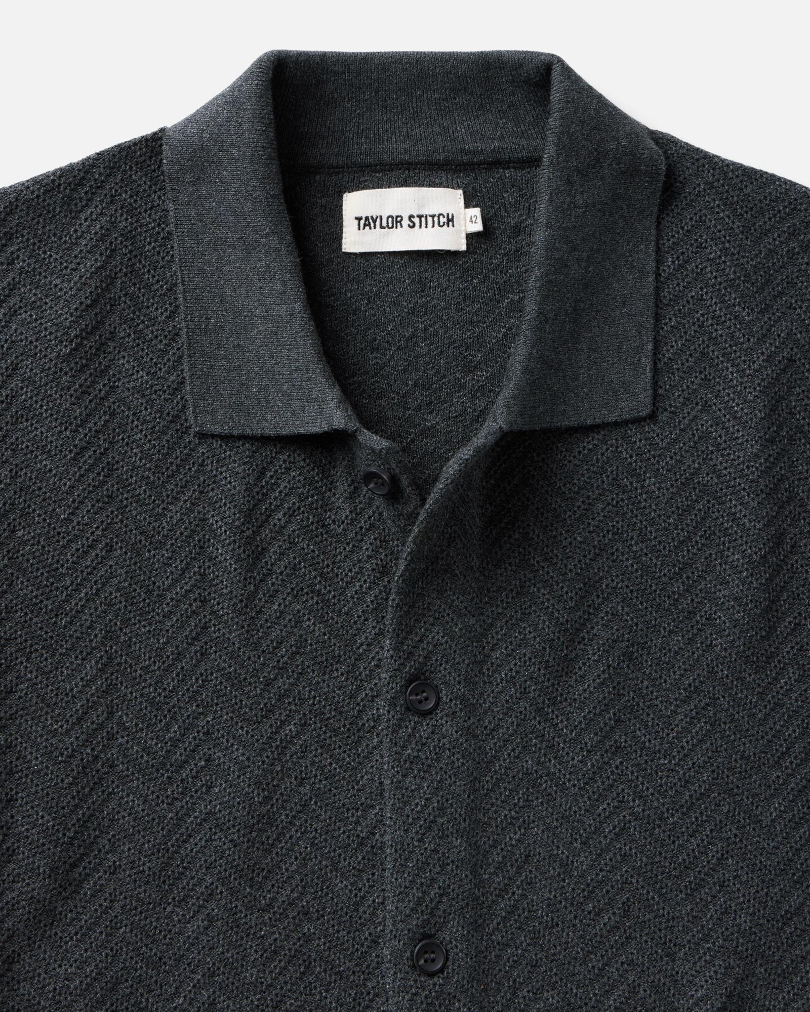 The Button Down Polo in Charcoal Herringbone