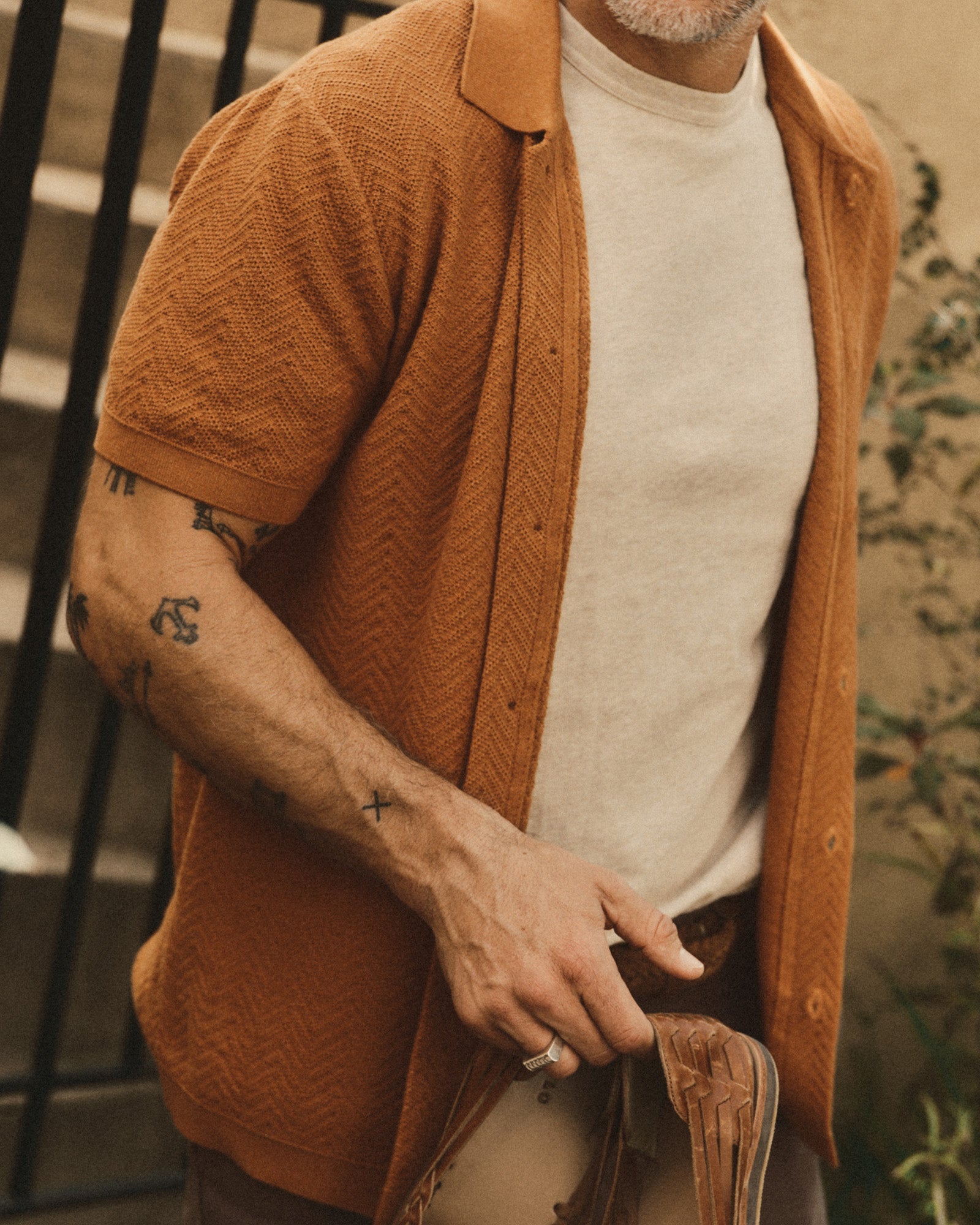 Desert Herringbone Button Down Polo C6063
