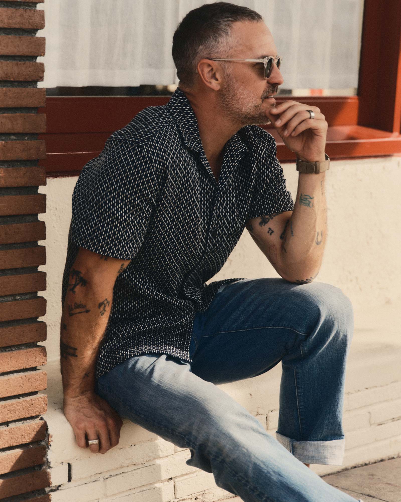 The Davis Shirt in Indigo Raindrop Sashiko