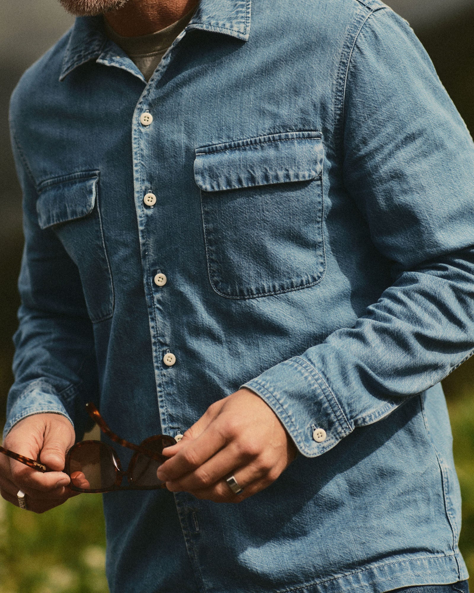 The Shore Shirt in Washed Indigo Twill