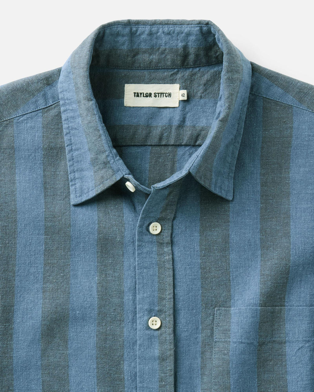 The Short Sleeve California in Blue Stone Stripe Hemp