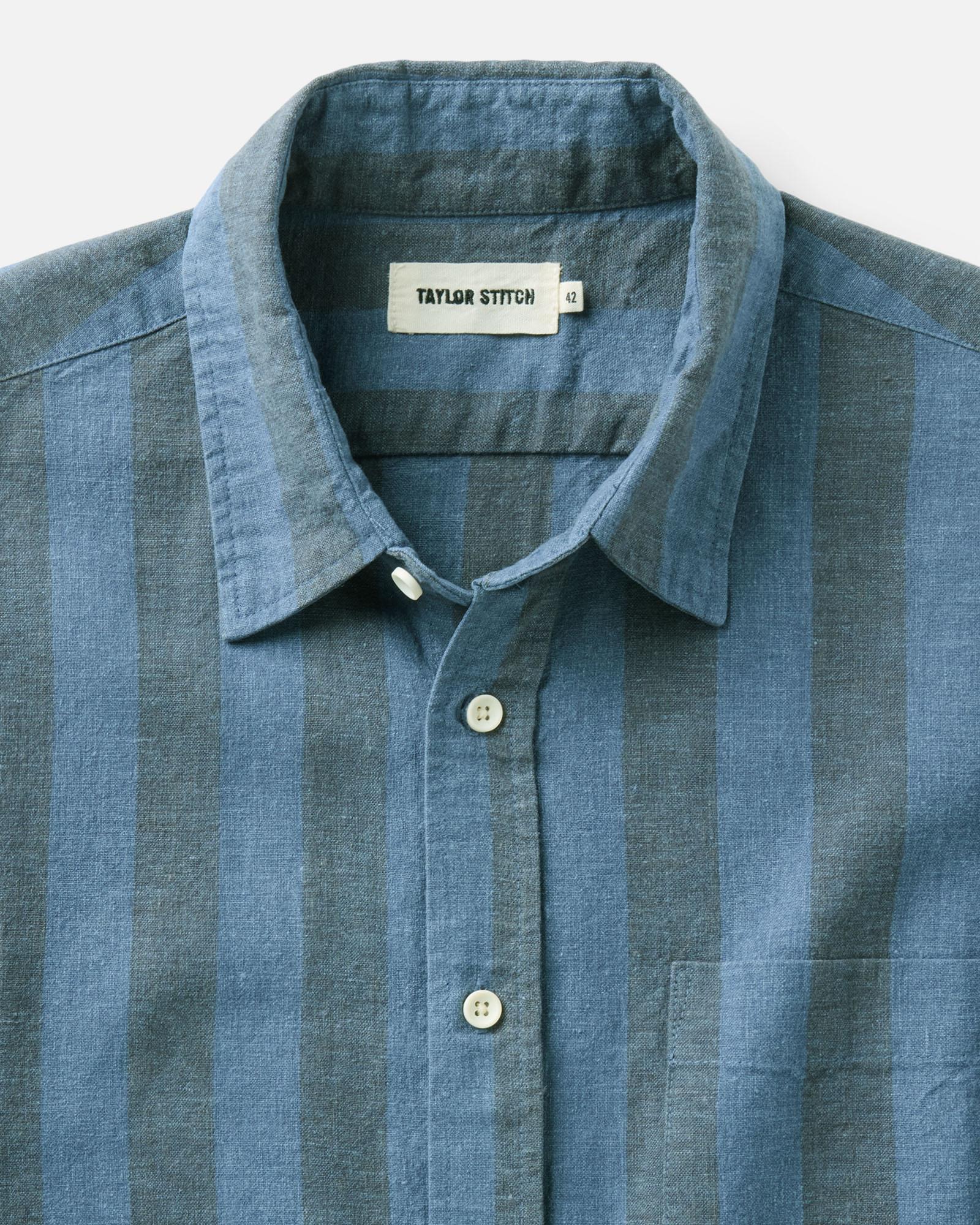 The Short Sleeve California in Blue Stone Stripe Hemp