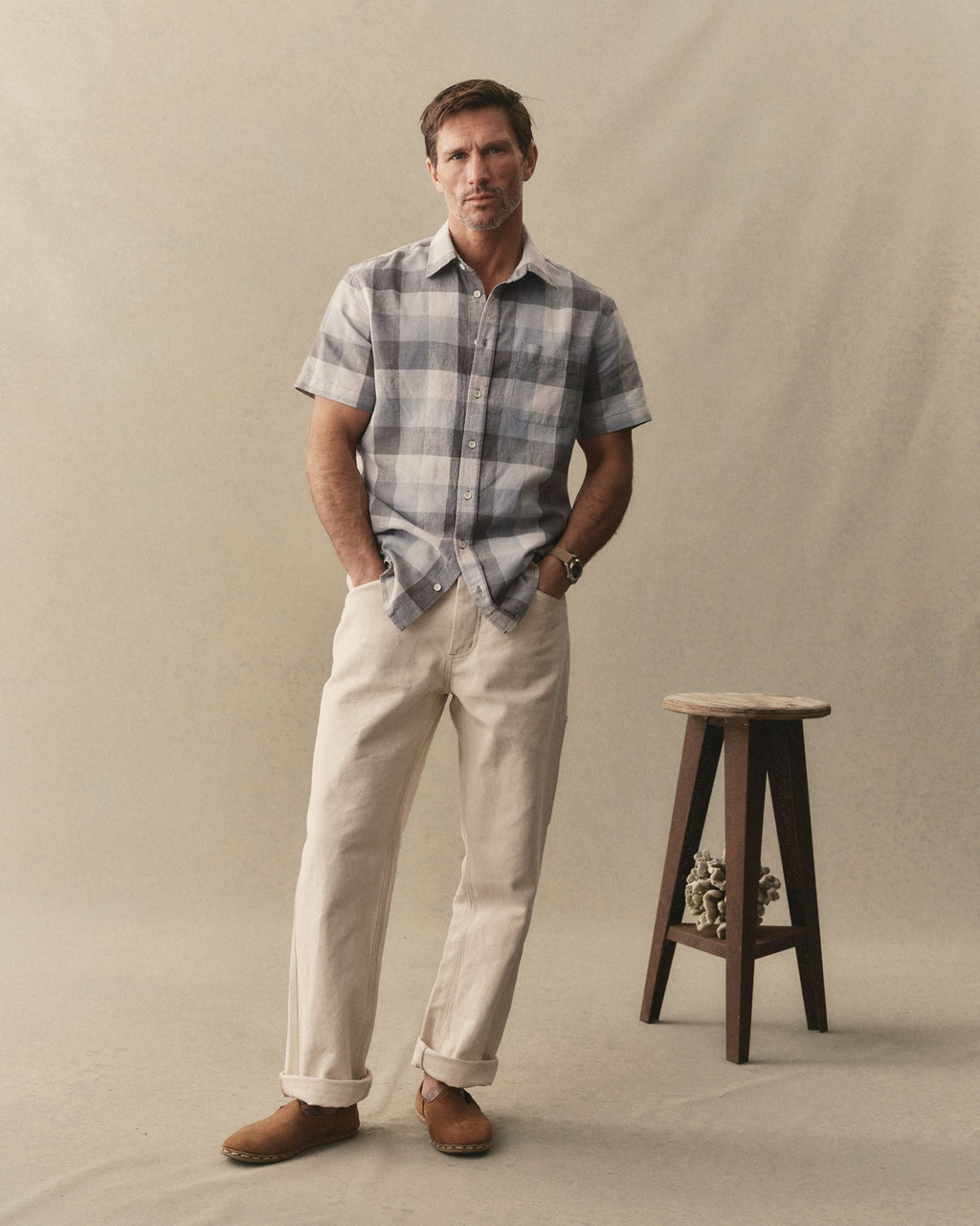 The Short Sleeve California in Overcast Check Hemp