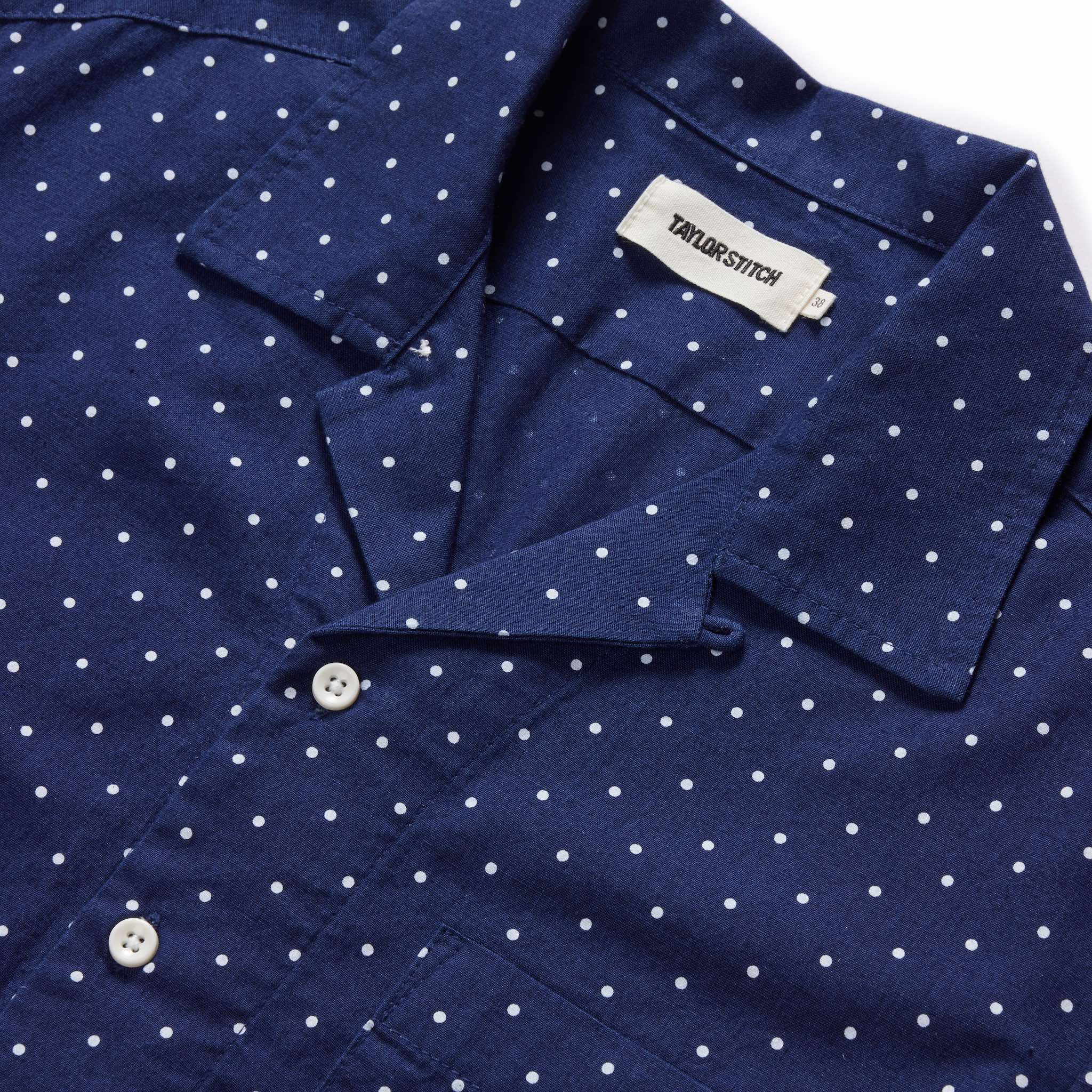 Indigo Star Dot Border Short Sleeve Shirt U866