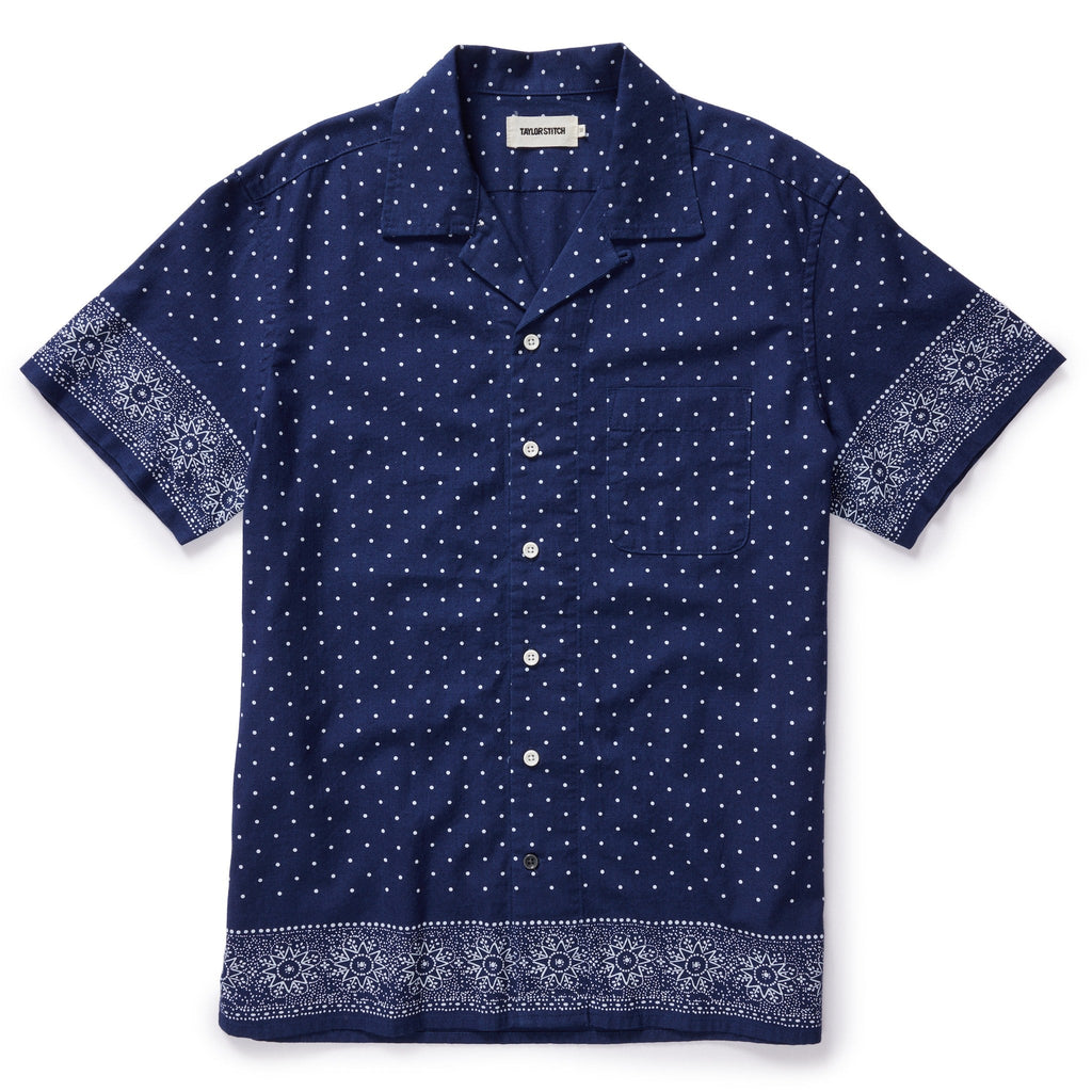 Indigo Star Dot Border Short Sleeve Shirt U866