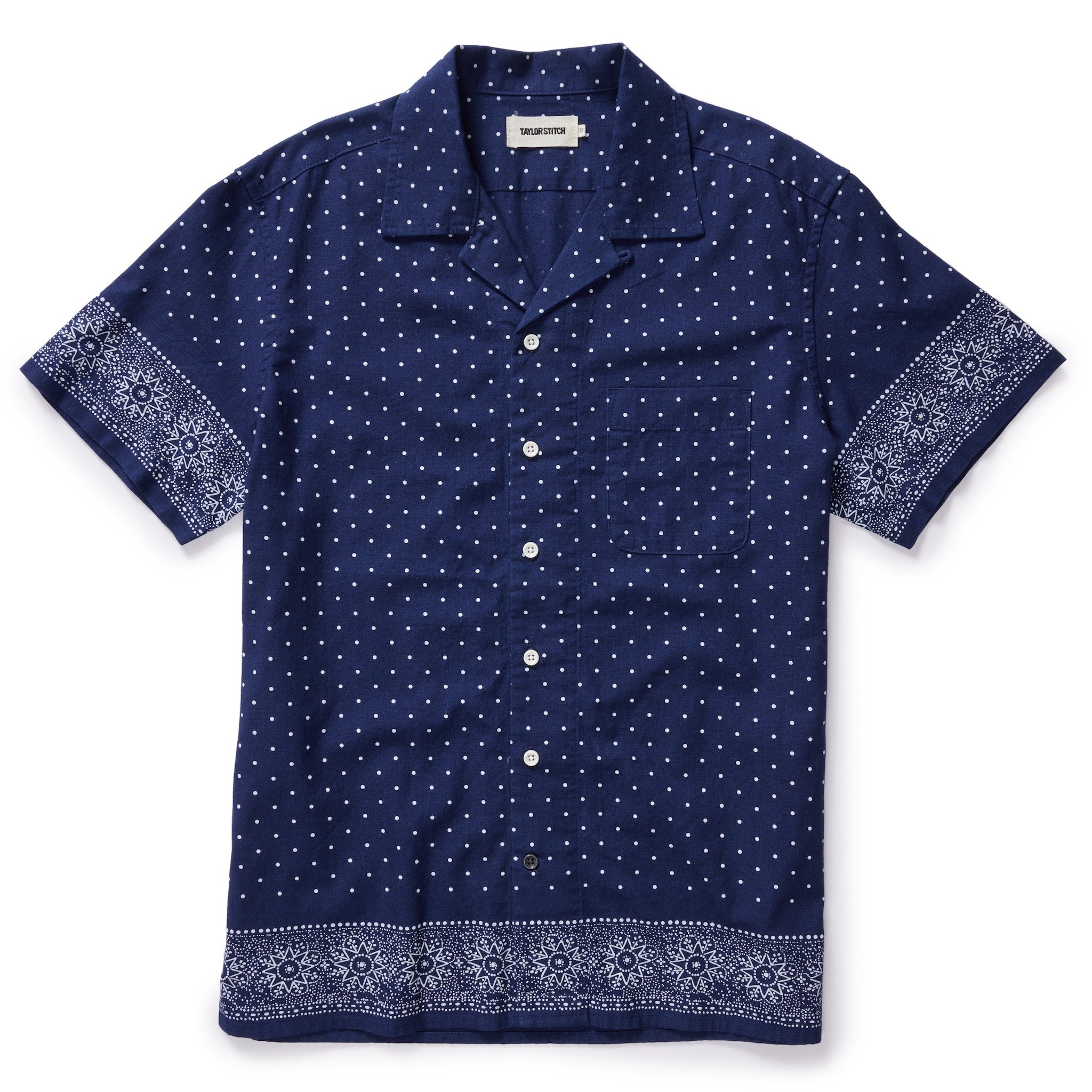 Indigo Star Dot Border Short Sleeve Shirt U866