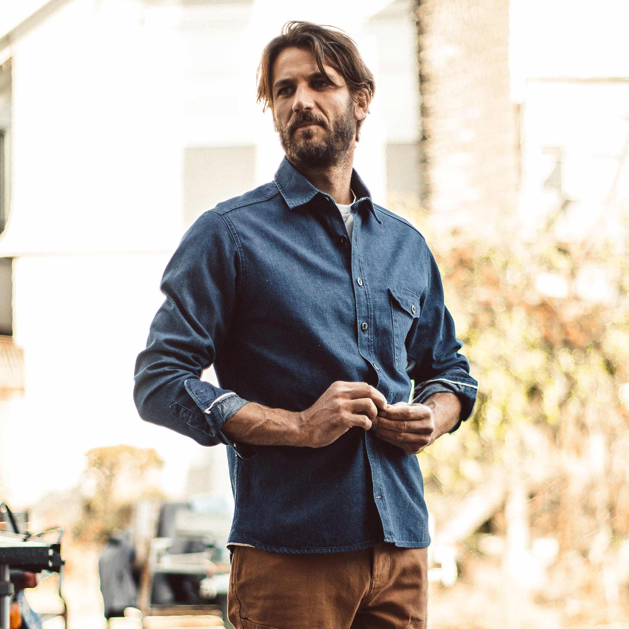 The Cash Shirt in Washed Selvage Denim