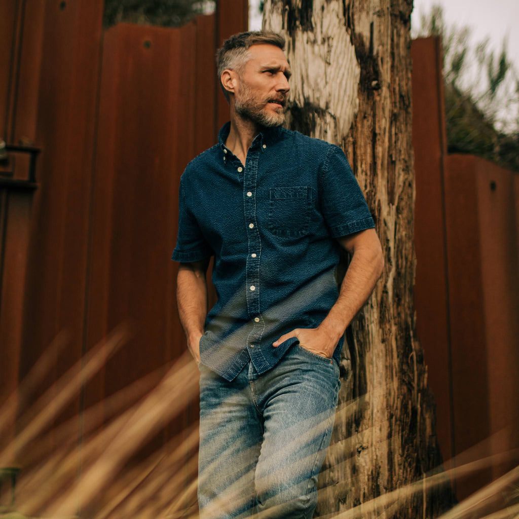 Indigo Seersucker Short Sleeve Jacket W4706