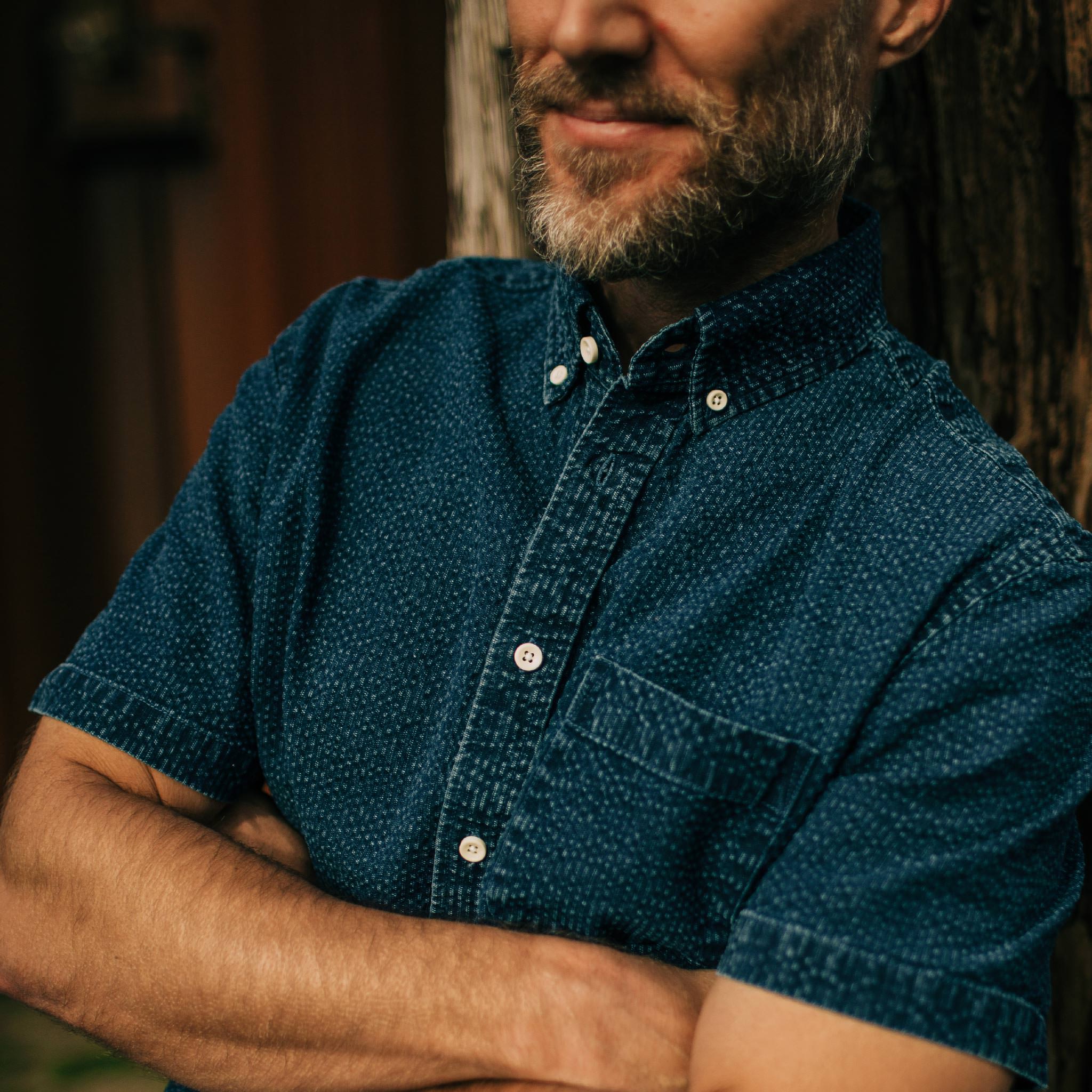 Indigo Seersucker Short Sleeve Jacket W4706