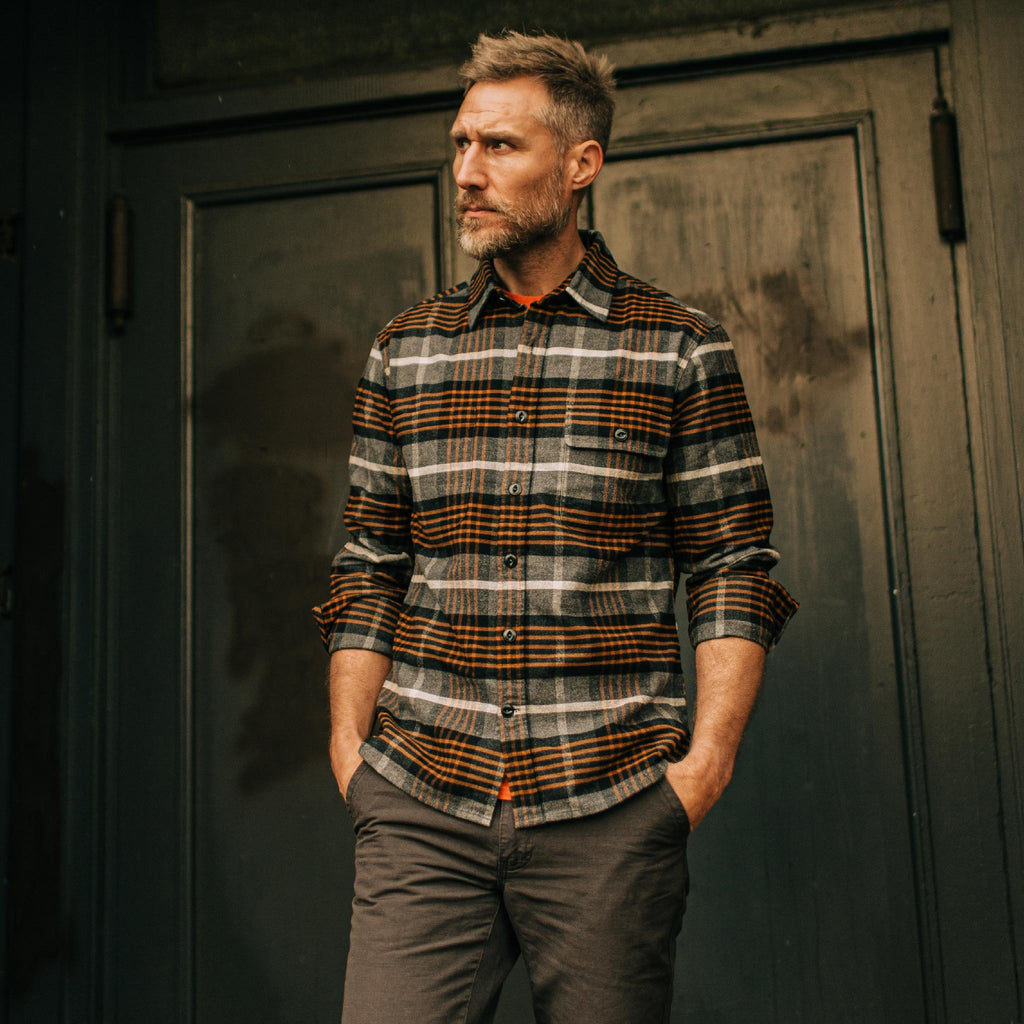 The Moto Shirt in Orange Plaid