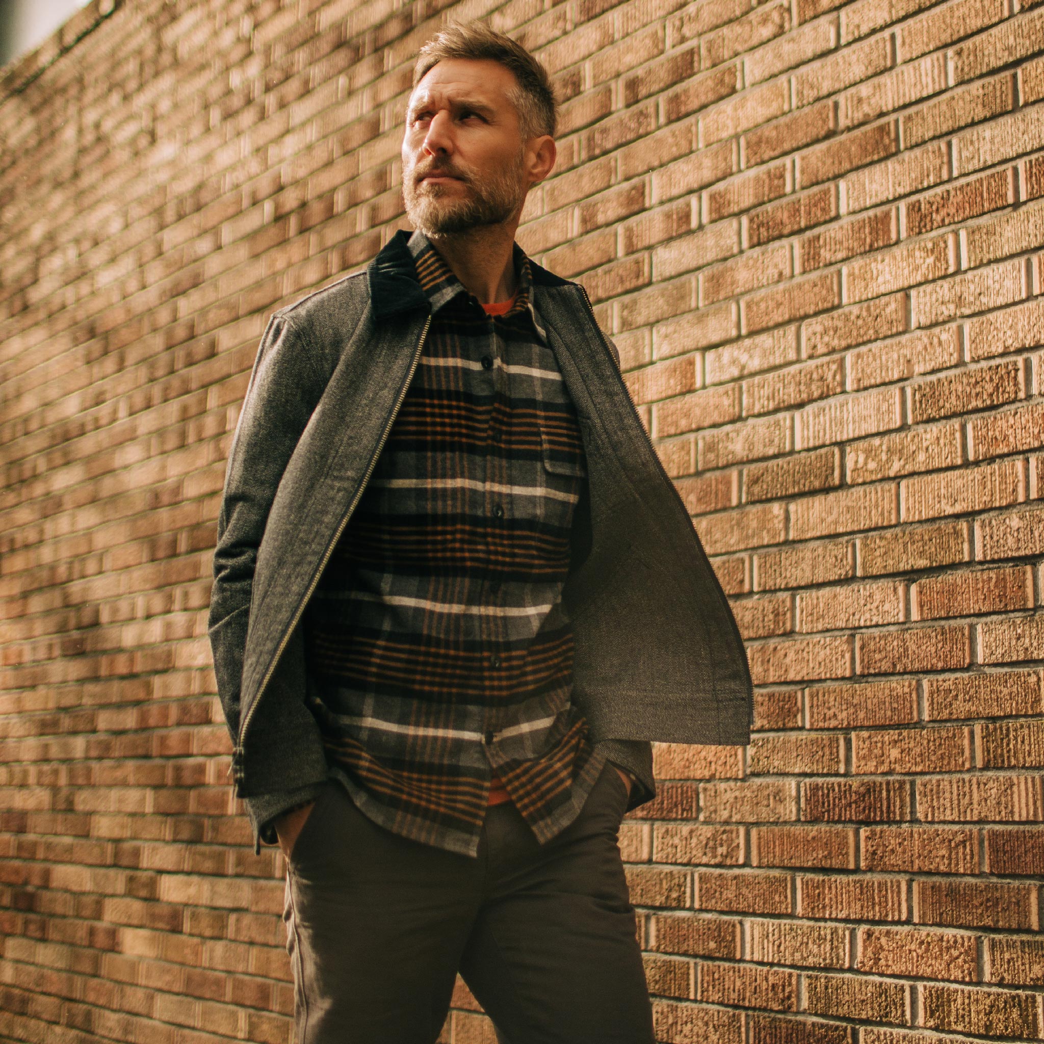The Moto Shirt in Orange Plaid