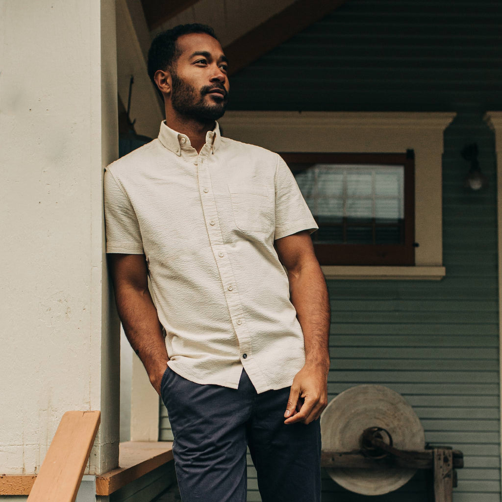 Natural Seersucker Short Sleeve Jacket V7916