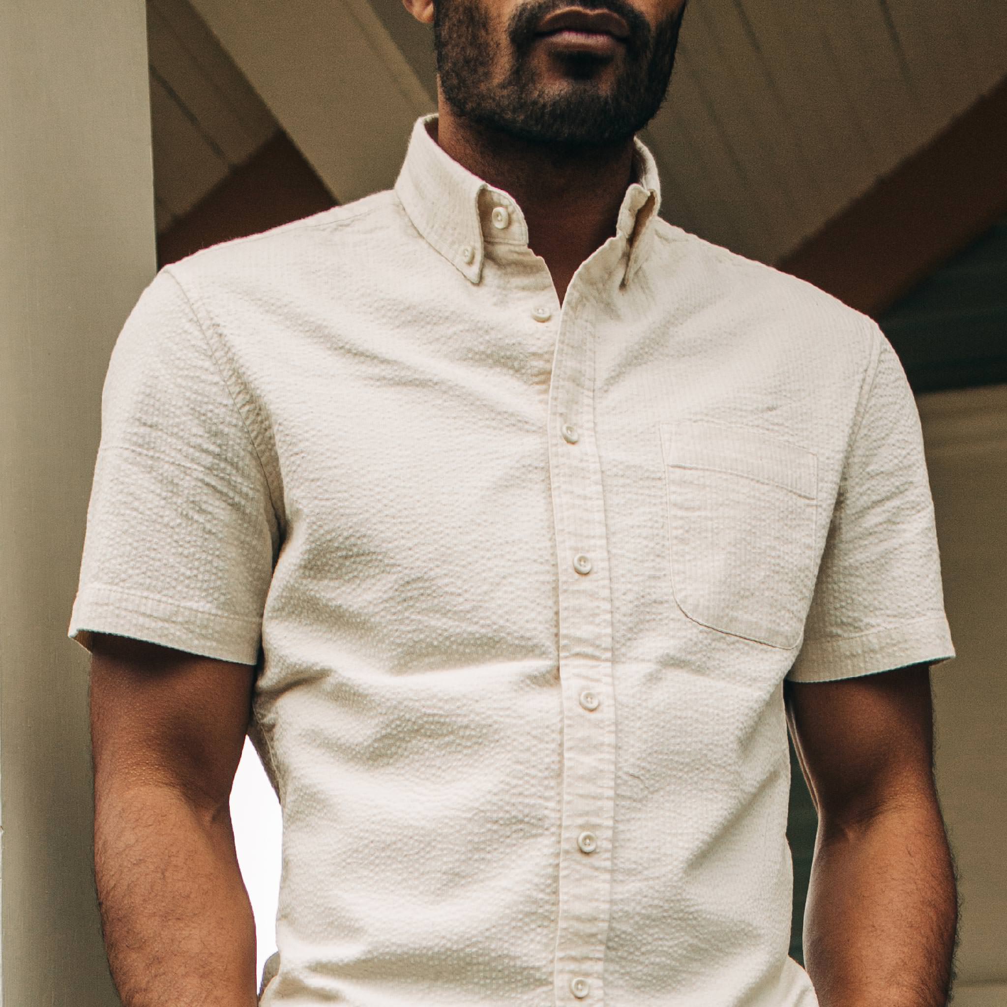 Natural Seersucker Short Sleeve Jacket V7916