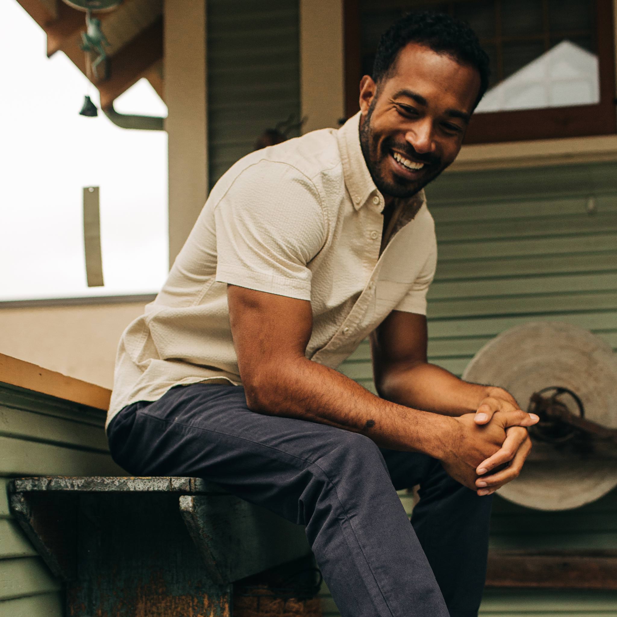 Natural Seersucker Short Sleeve Jacket V7916