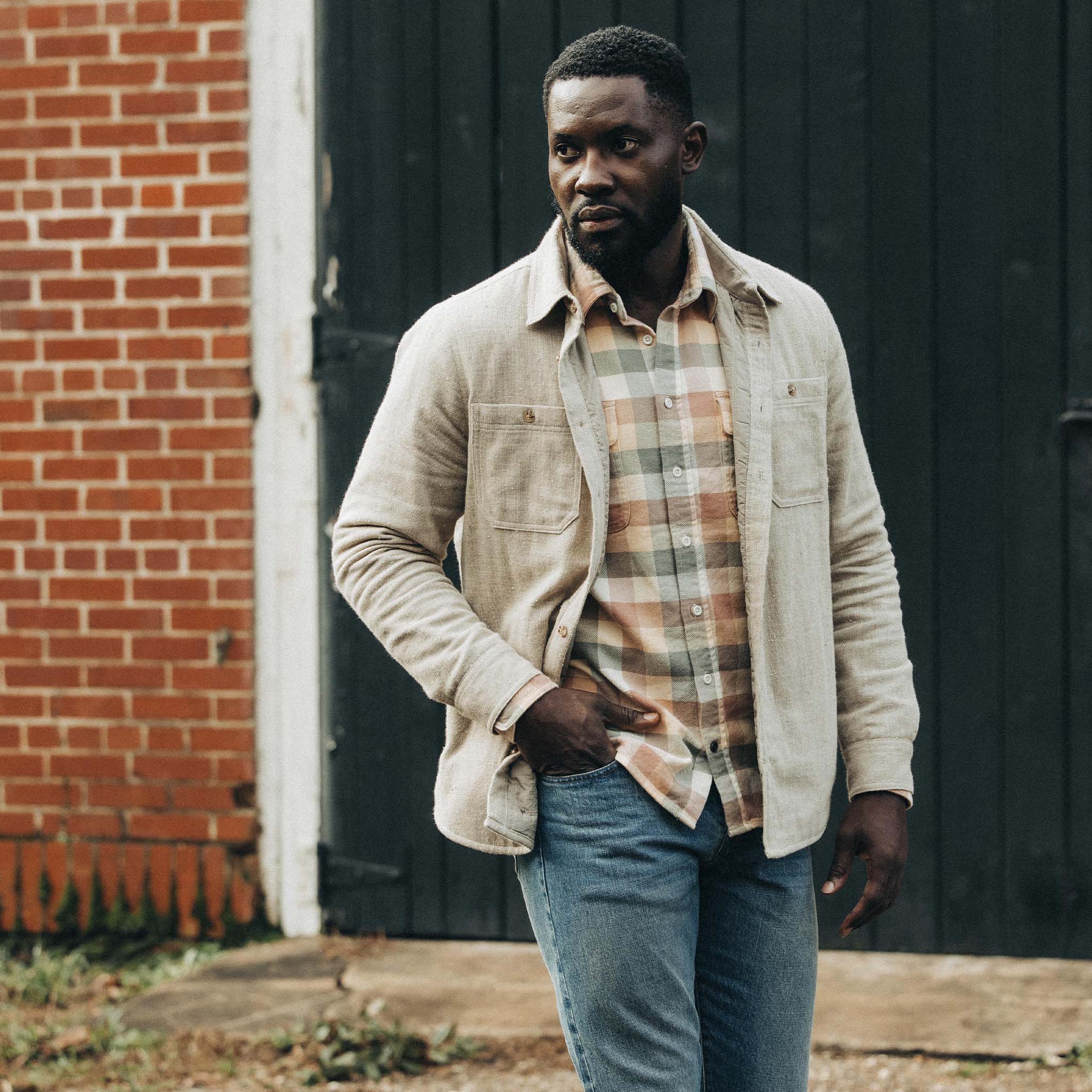 Lined Utility Shirt in Oat Donegal P216740