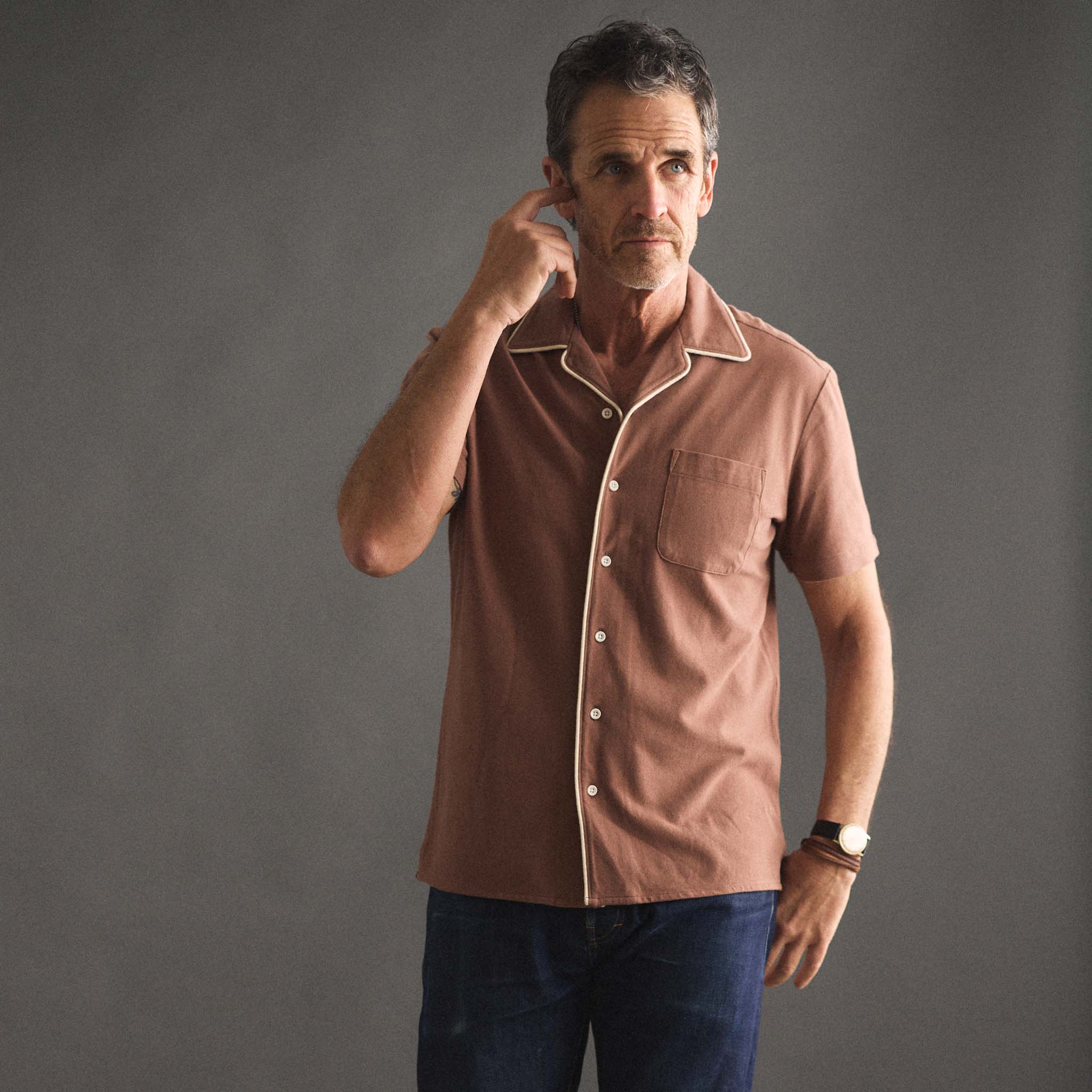Faded Brick Tipped Pique Shirt Y21285