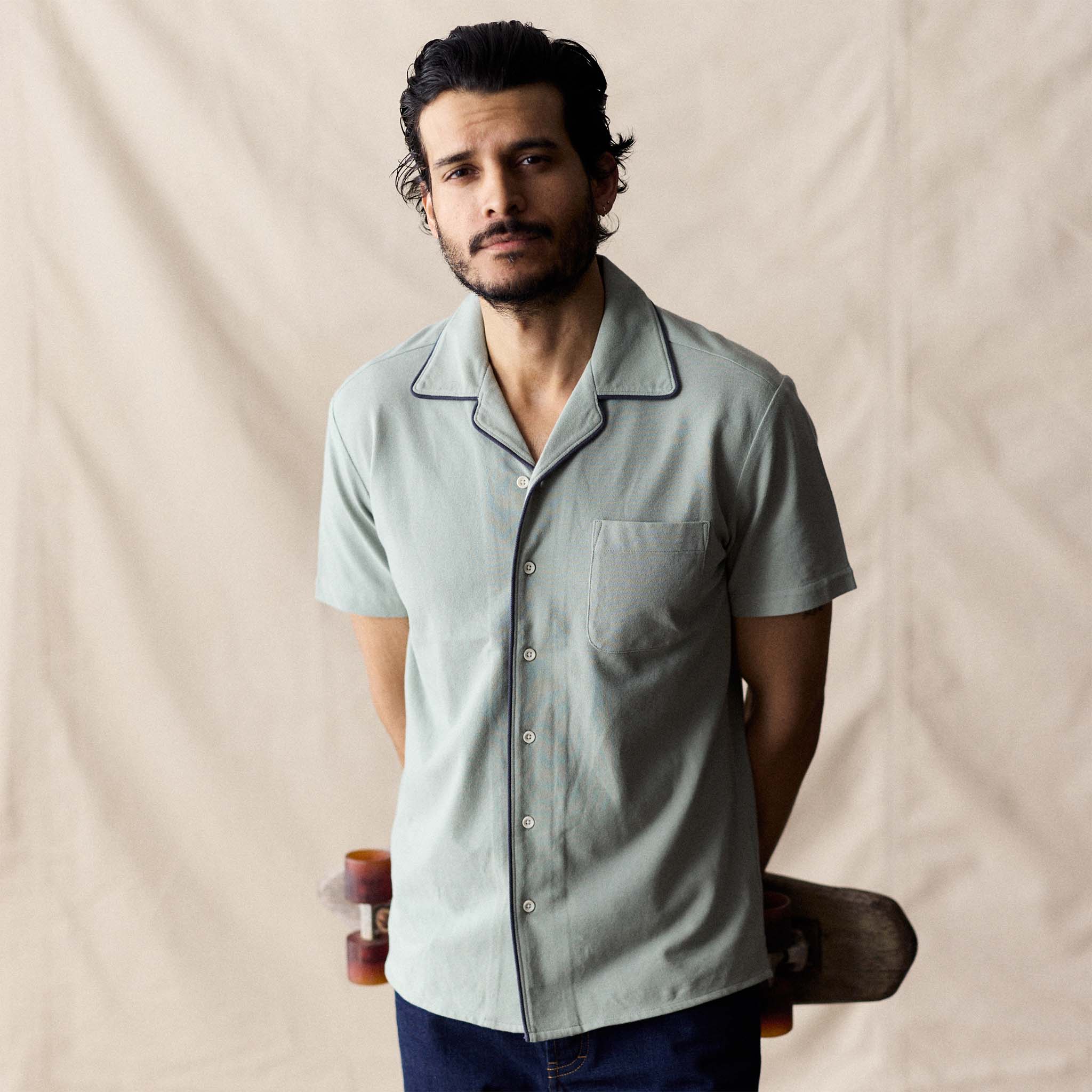 Surf Green Tipped Pique Shirt S539827