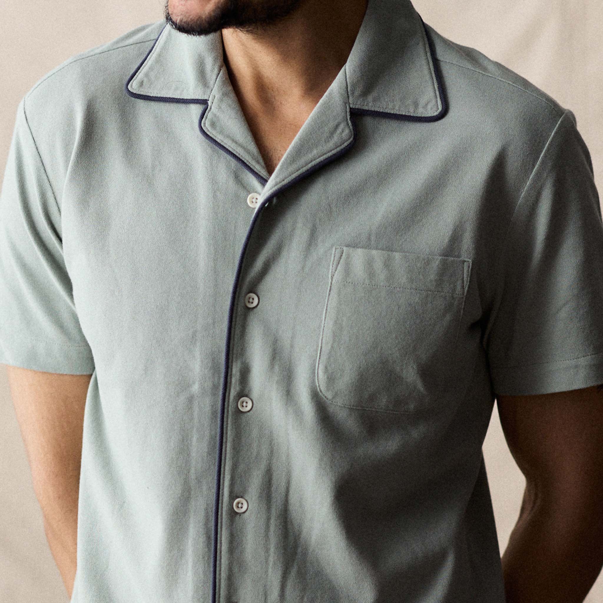 Surf Green Tipped Pique Shirt S539827
