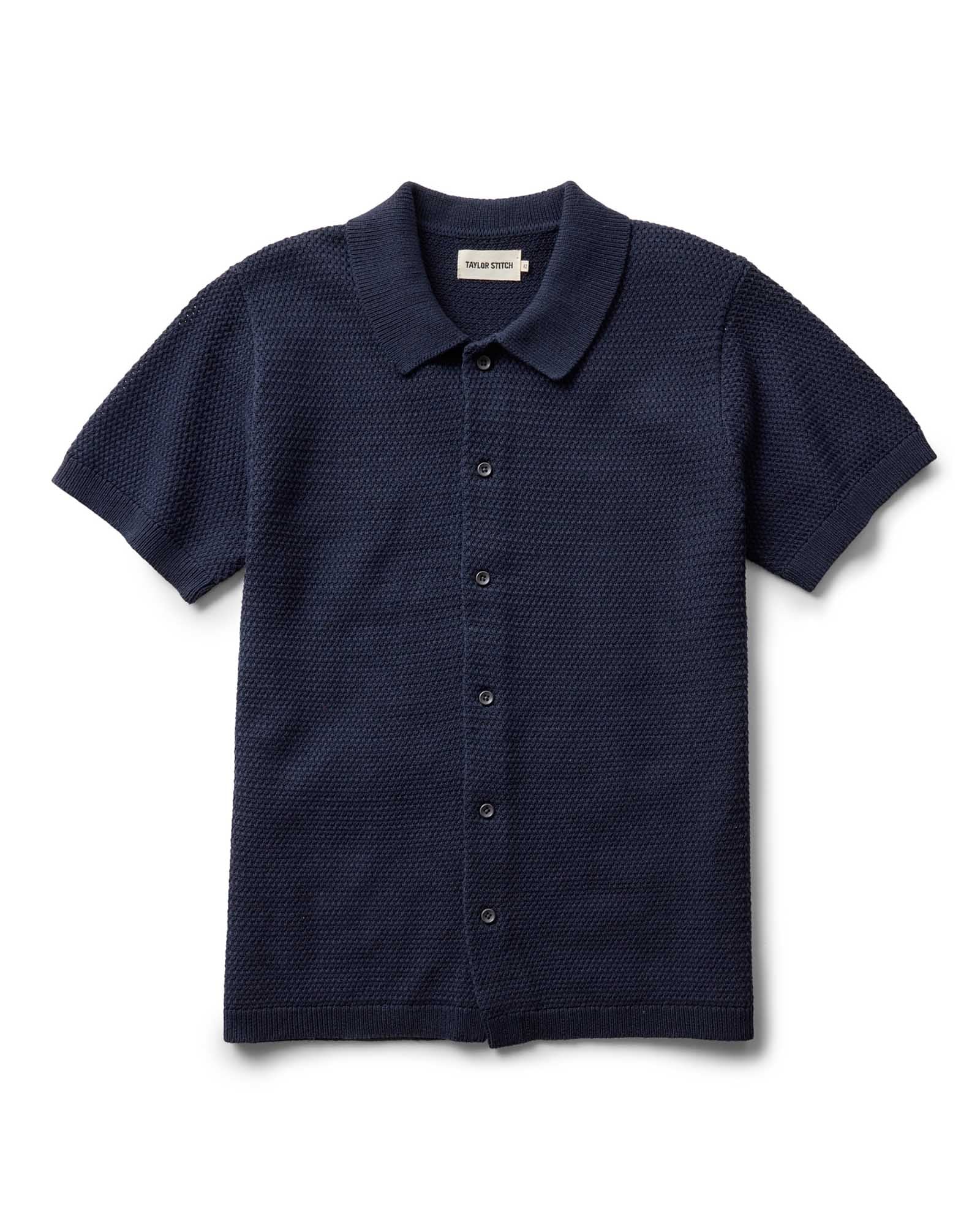 Dark Navy Crochet Button Down Polo V1569
