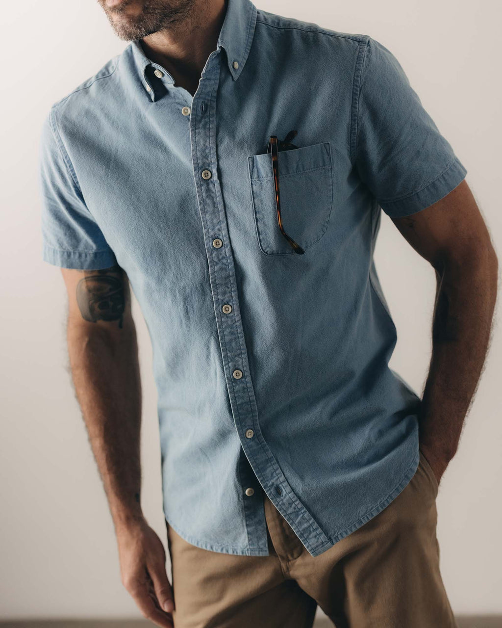 The Short Sleeve Jack in Washed Indigo Oxford