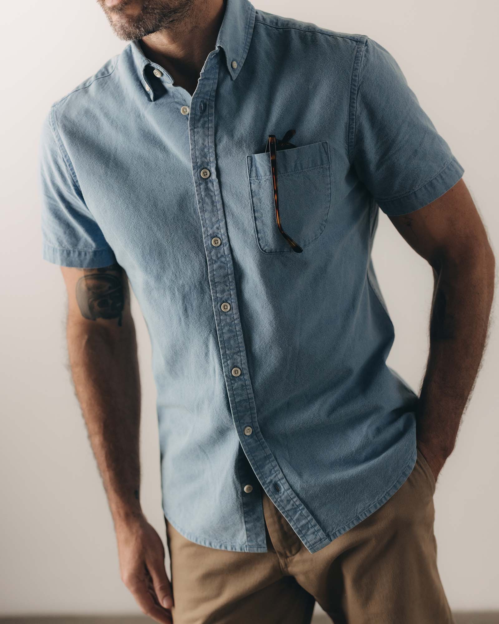 The Short Sleeve Jack in Washed Indigo Oxford