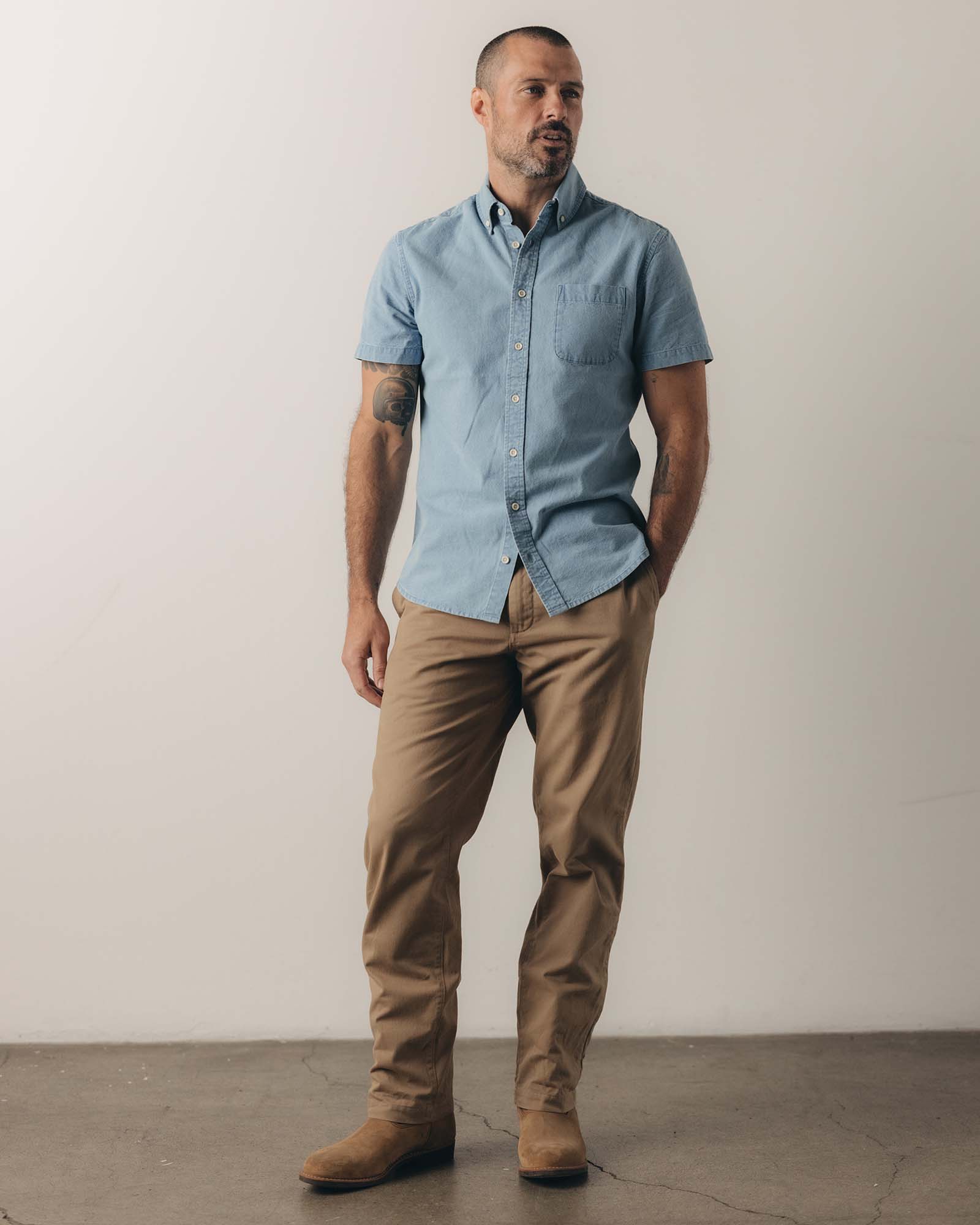 The Short Sleeve Jack in Washed Indigo Oxford