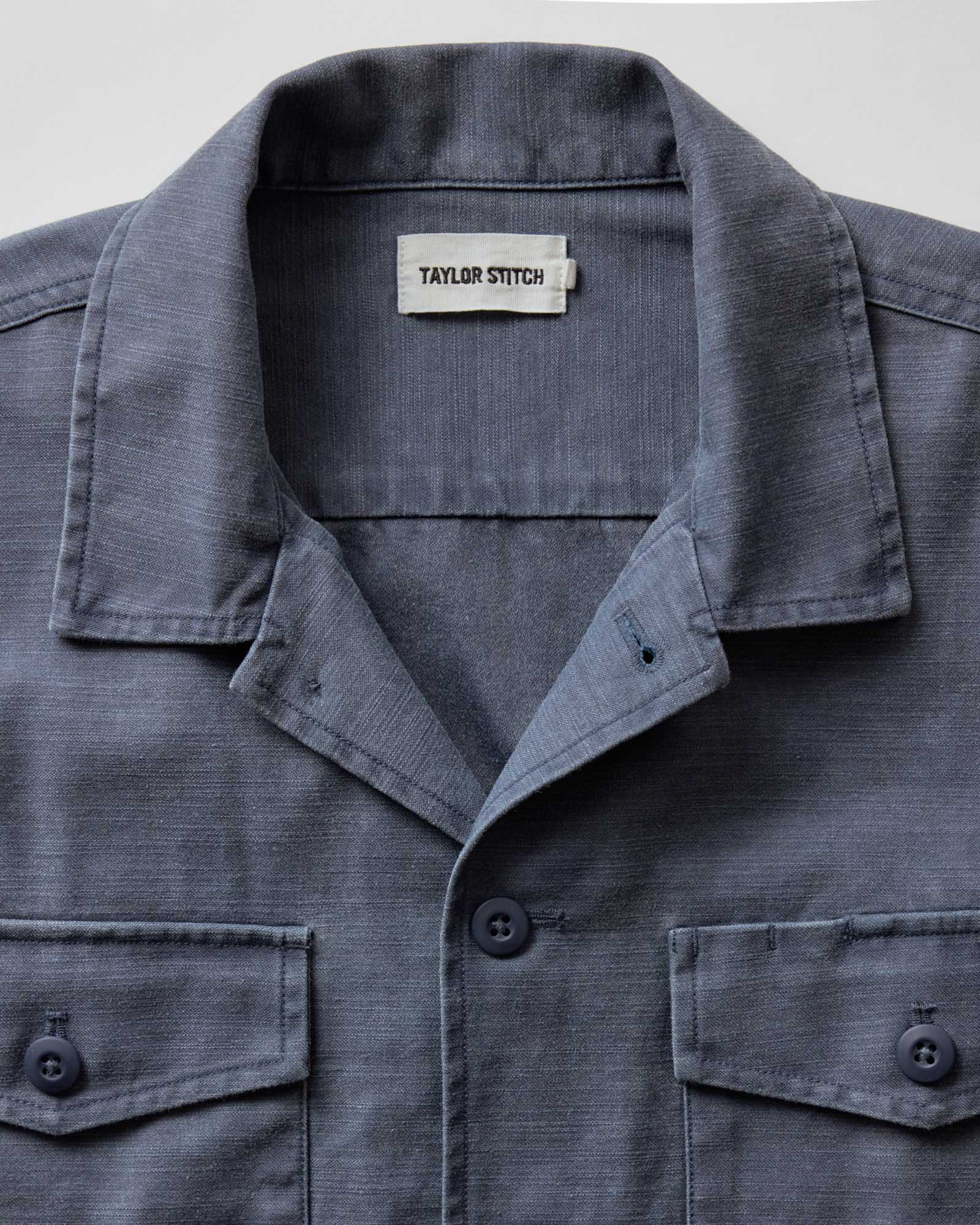 The Short Sleeve Surplus Shirt in Navy Reverse Sateen