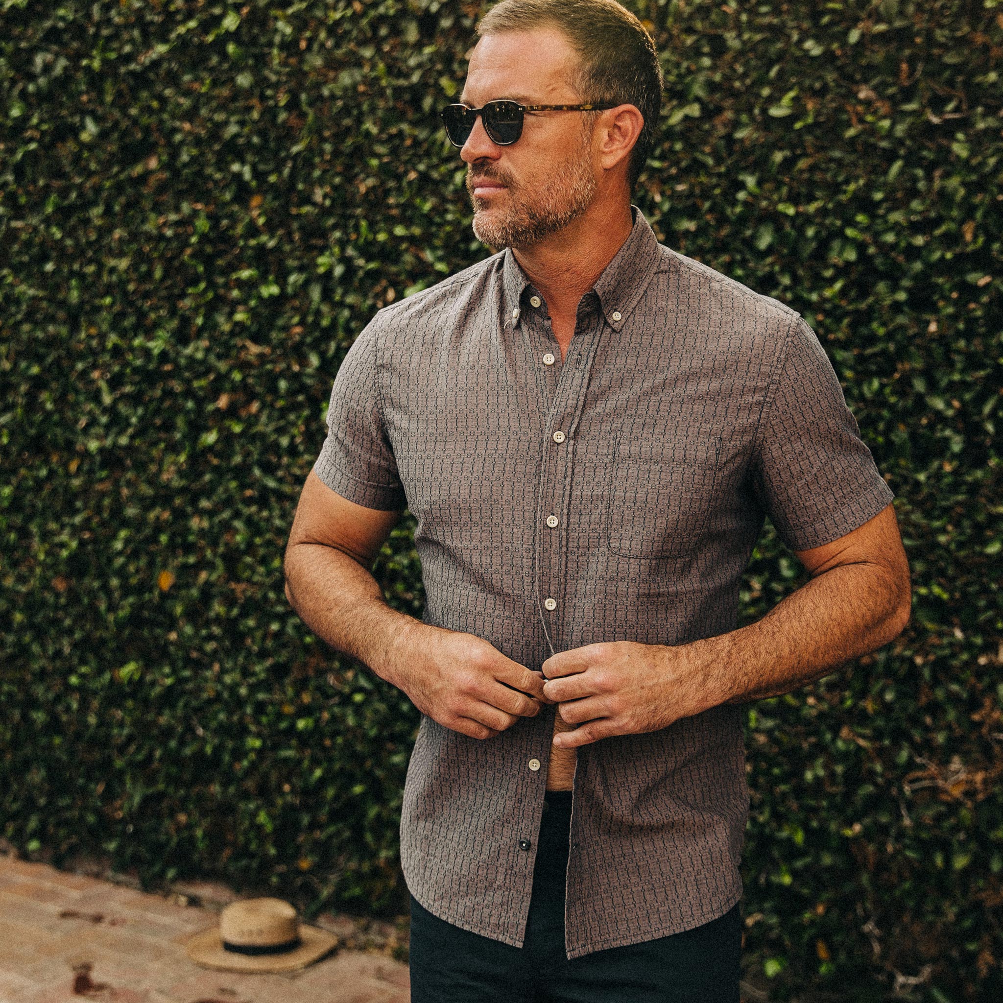 Short Sleeve Jack in Cocoa Dobby C35242