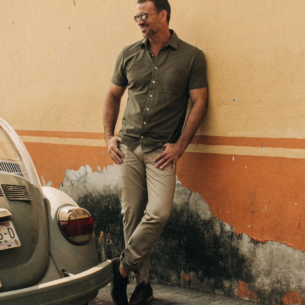 Olive Pique Short Sleeve Shirt W8240