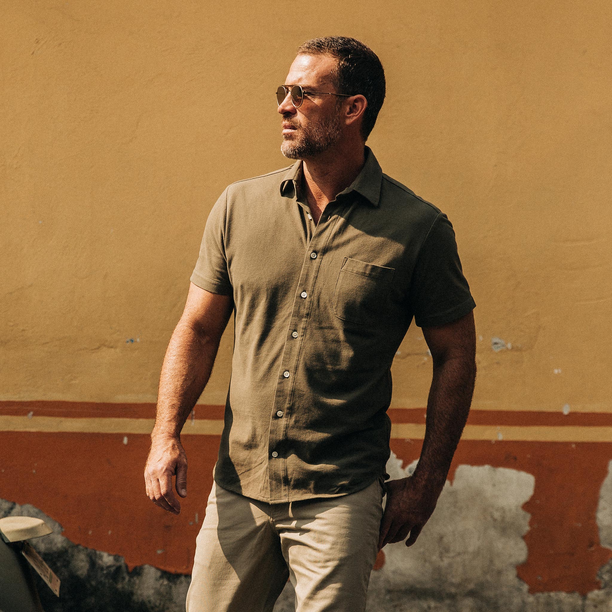 Olive Pique Short Sleeve Shirt W8240