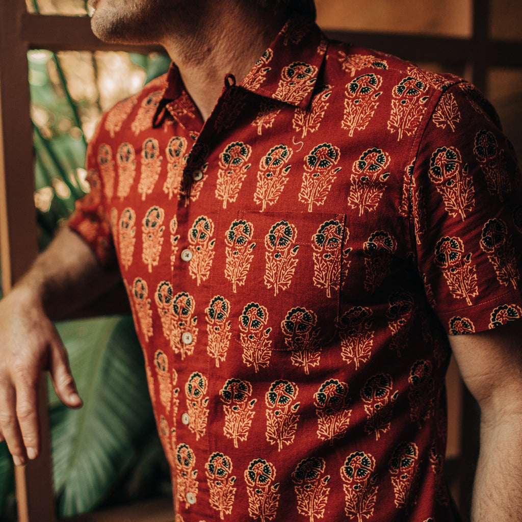 Rust Floral Short Sleeve Shirt O2428