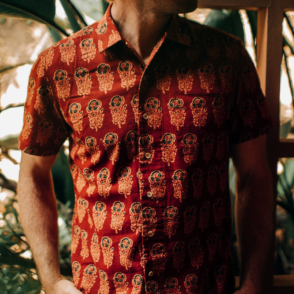 Rust Floral Short Sleeve Shirt O2428