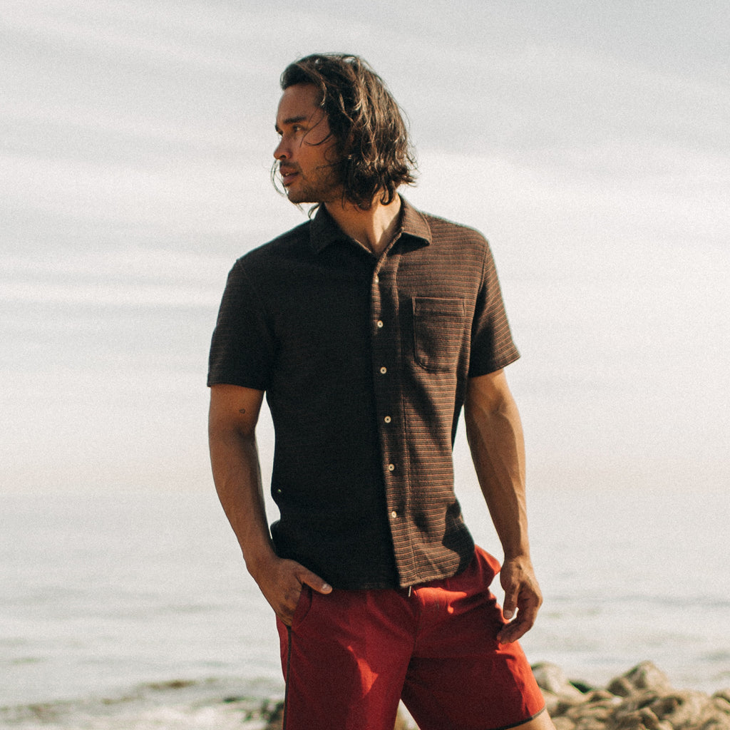 The Short Sleeve Hawthorne in Espresso Pickstitch Waffle