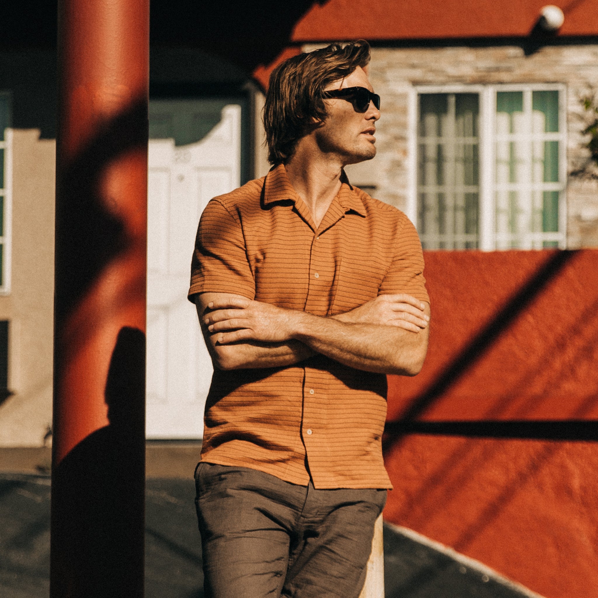 Rust Pickstitch Waffle Short Sleeve Shirt U106