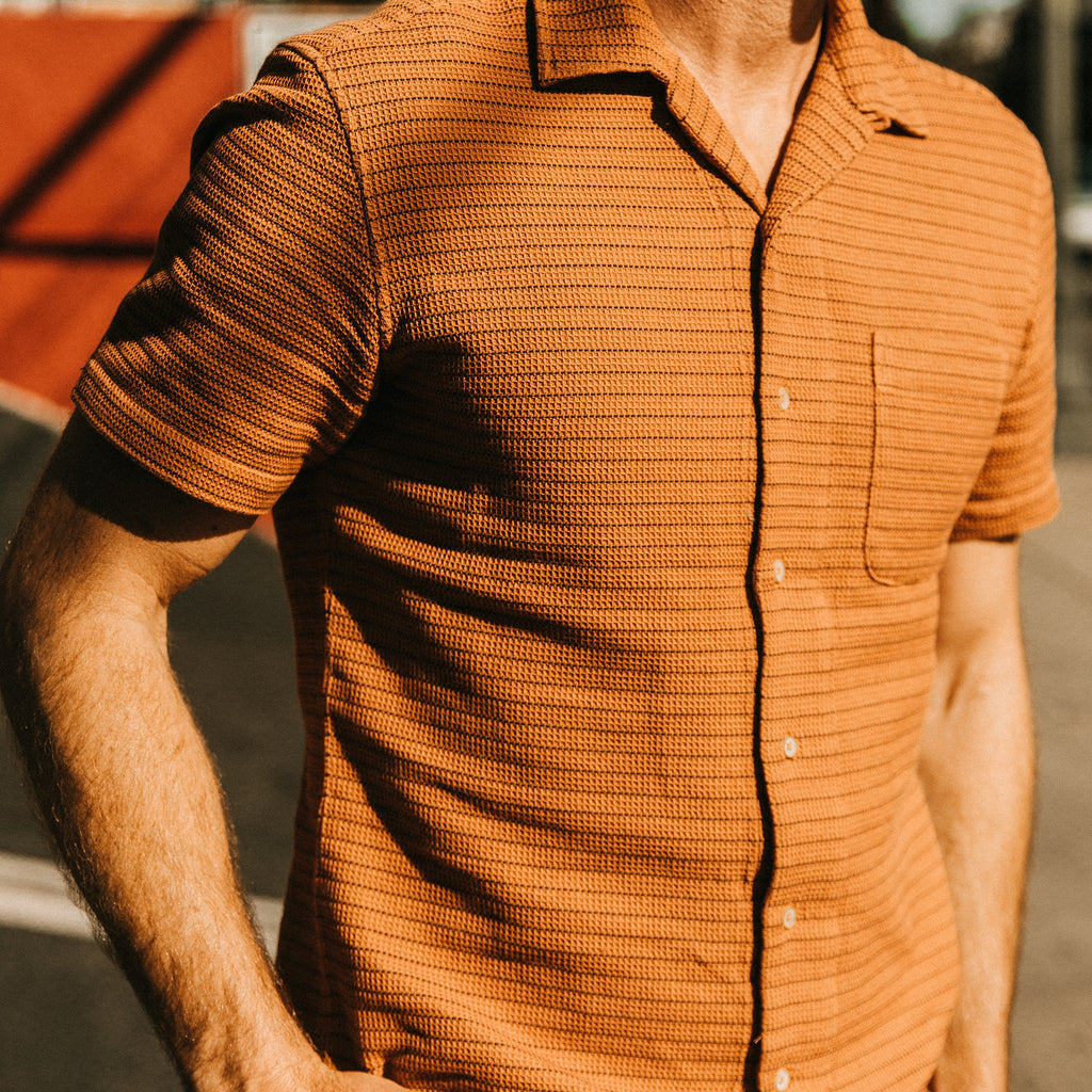 Rust Pickstitch Waffle Short Sleeve Shirt U106