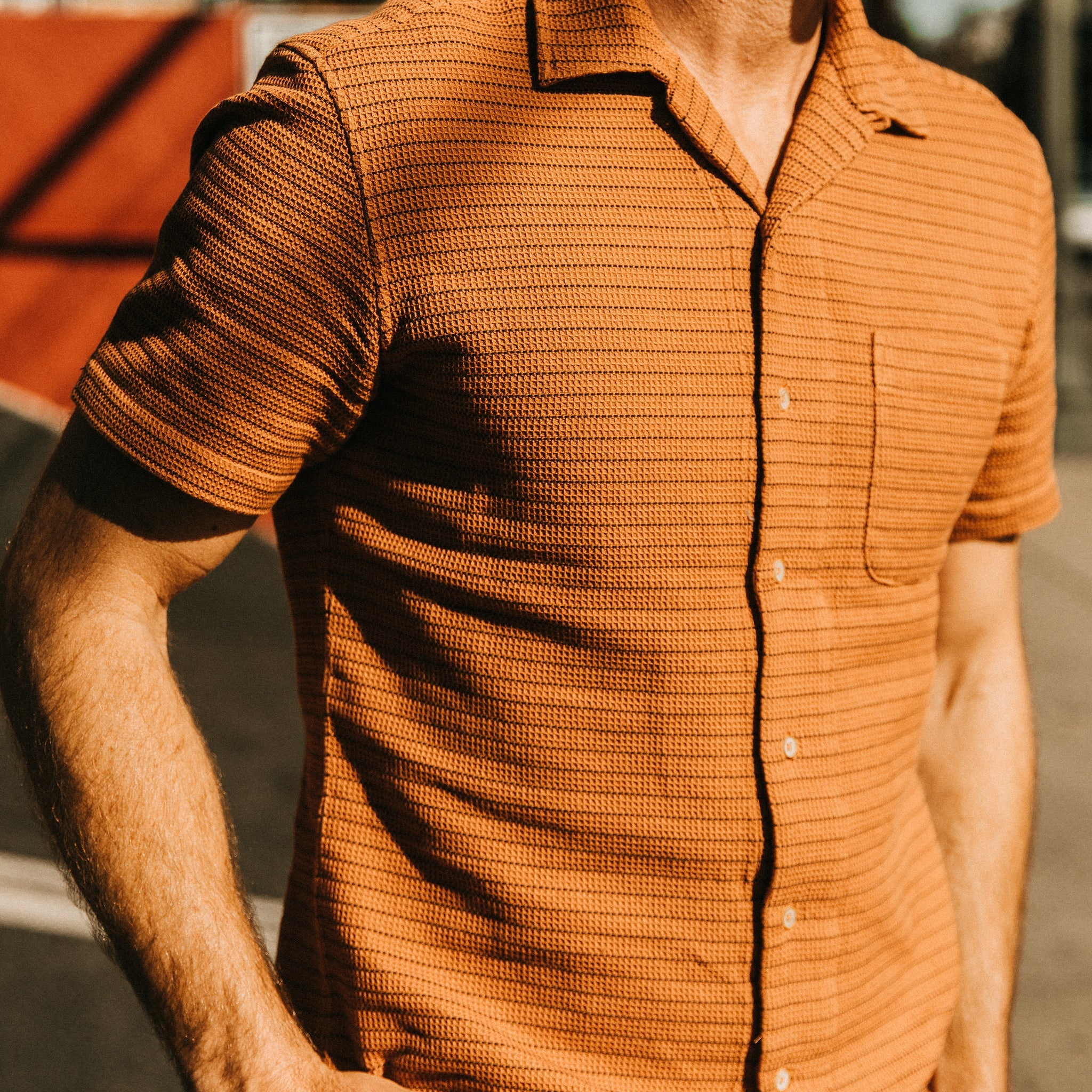 Rust Pickstitch Waffle Short Sleeve Shirt U106