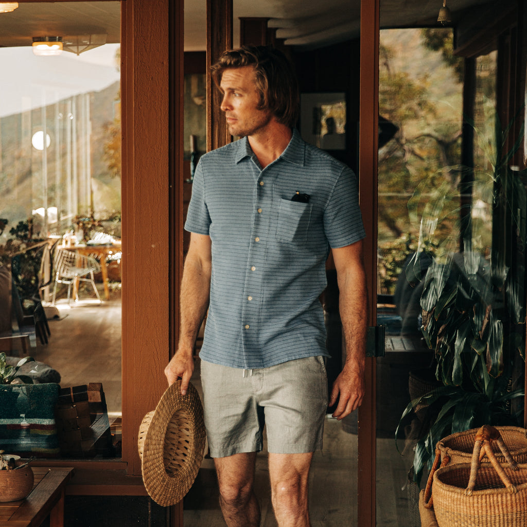 Ocean Pickstitch Waffle Short Sleeve Shirt J4176