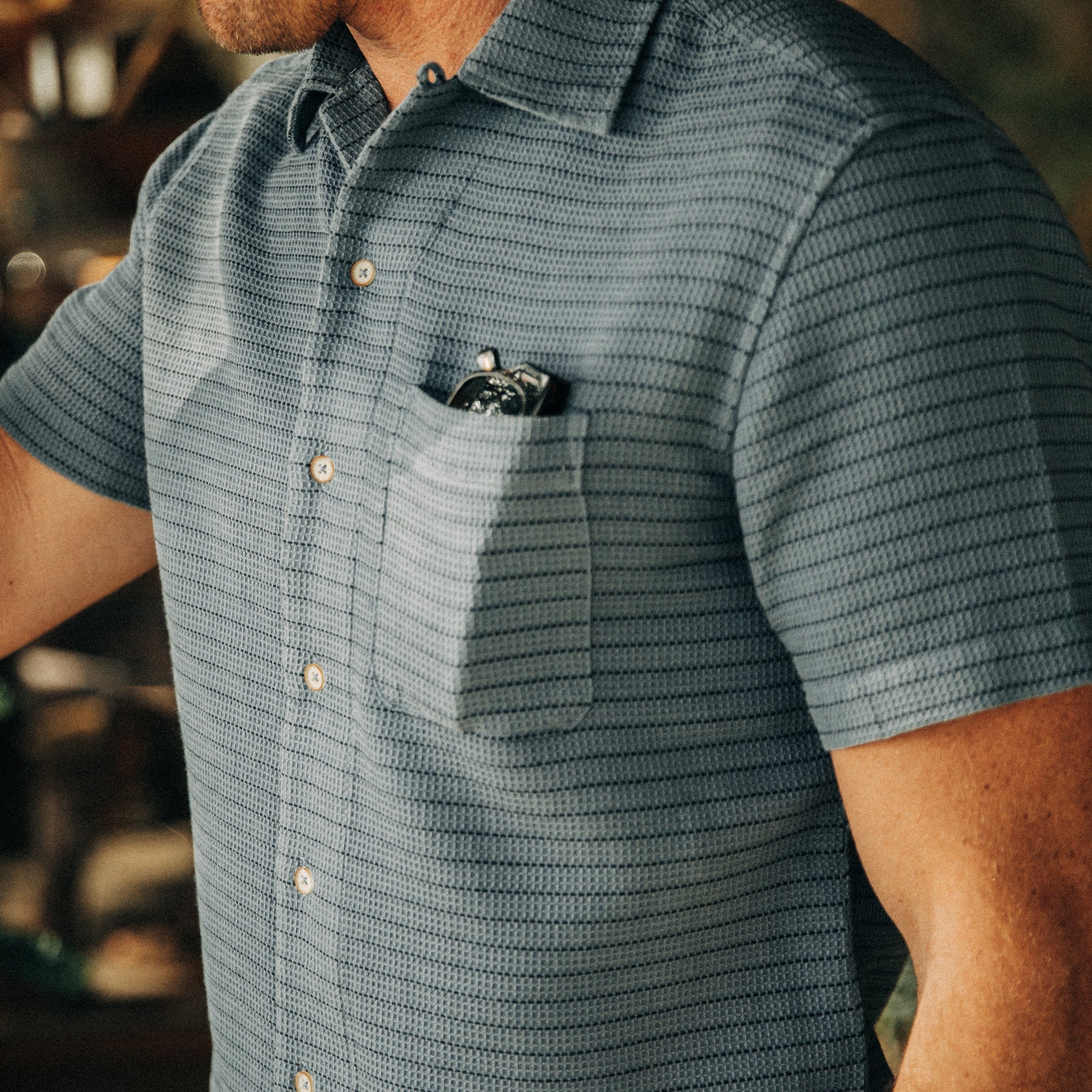 Ocean Pickstitch Waffle Short Sleeve Shirt J4176