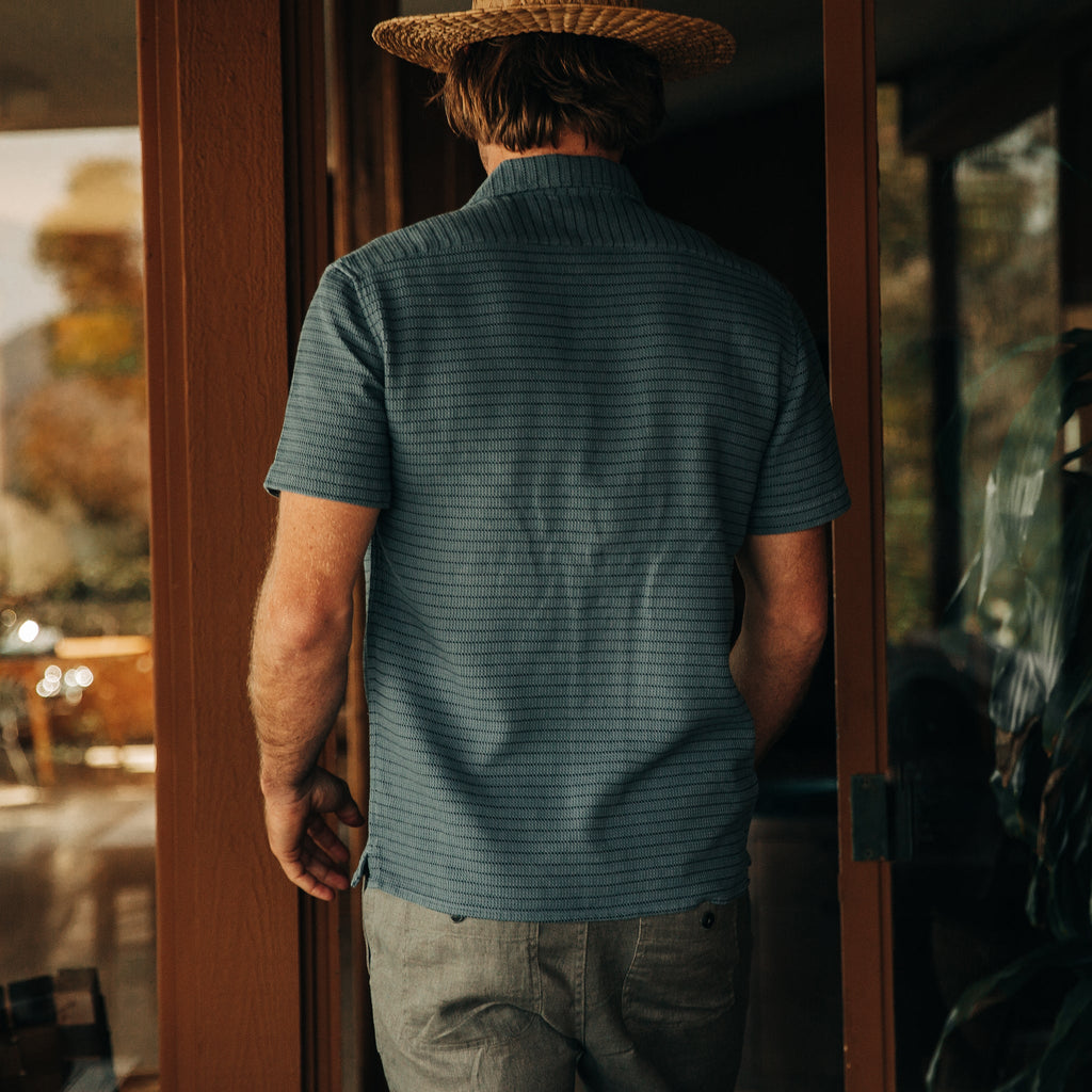 Ocean Pickstitch Waffle Short Sleeve Shirt J4176